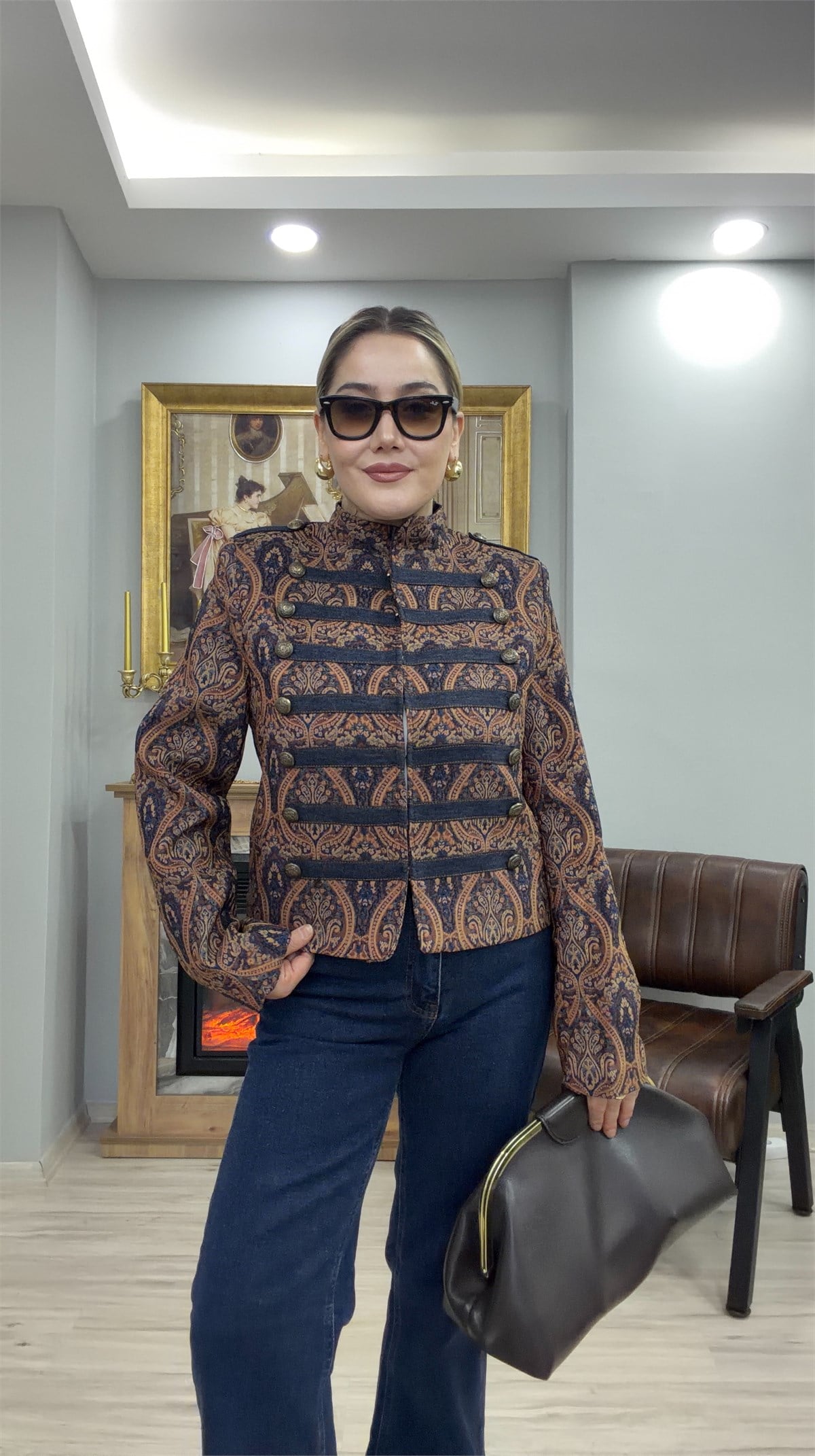 NAPOLYON DESENLİ JEAN CEKET ORANGE