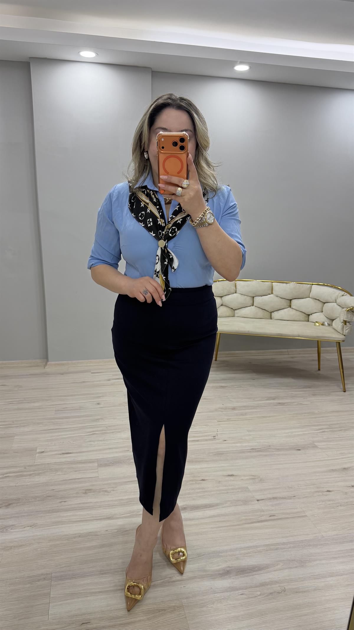 ÖNDEN YIRTMAÇLI LİKRALI KALEM ETEK LACİVERT