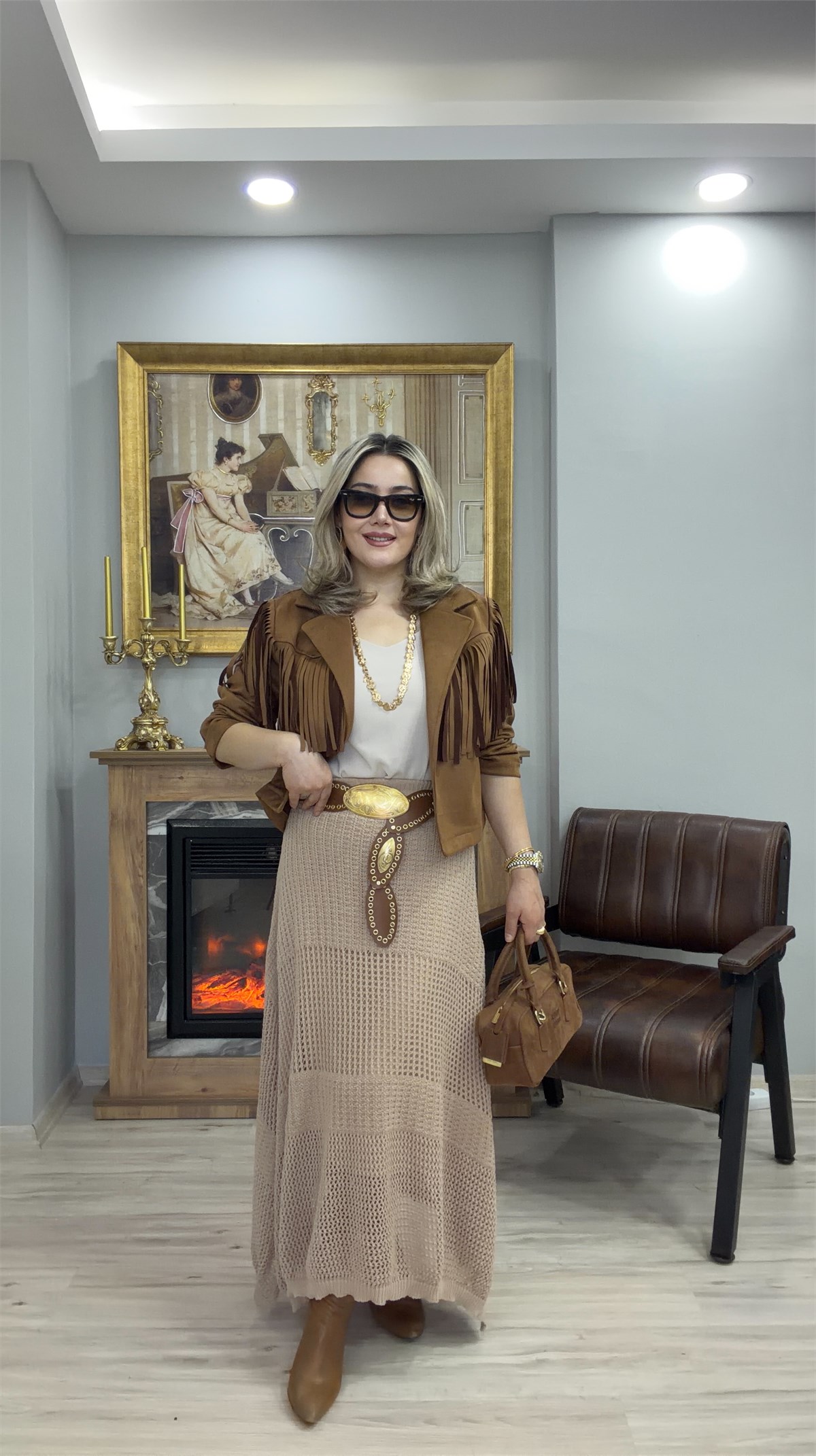 ÖRME TRİKO LASTİKLİ ETEK TABA