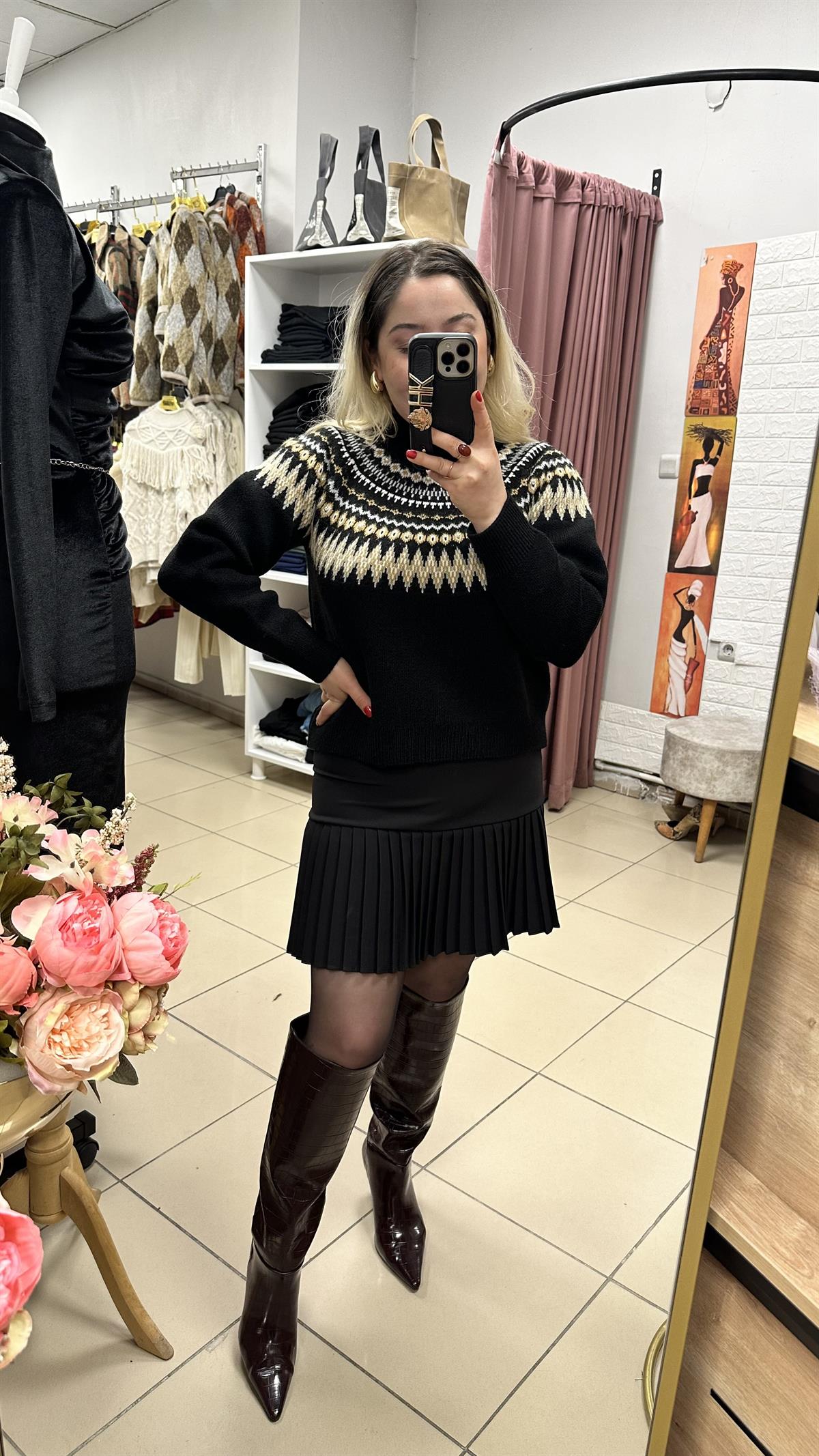 Pileli kumaş etek siyah