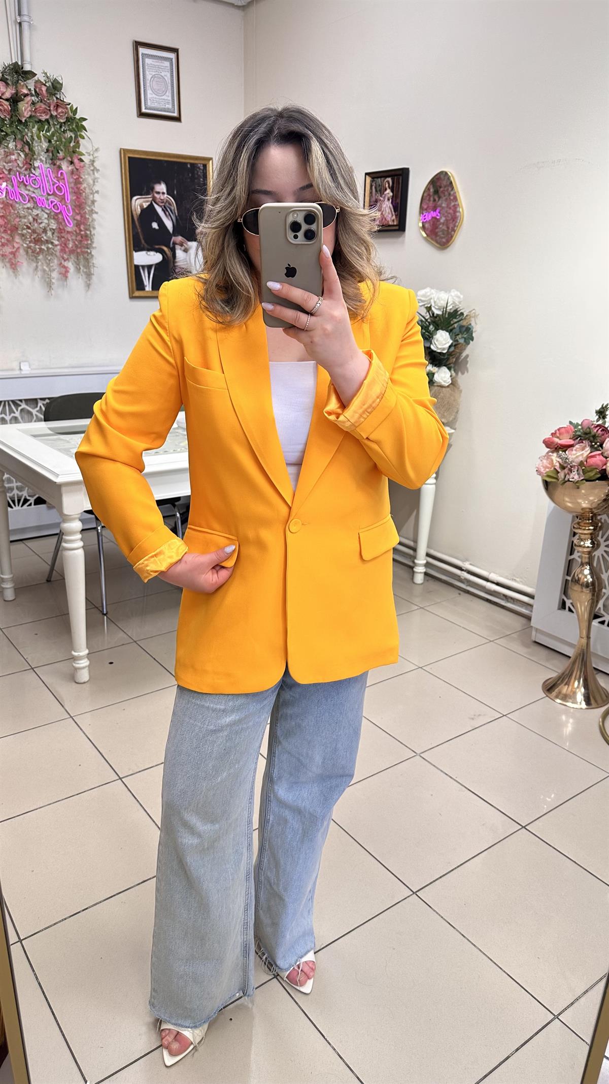 QUZU MARKA BLAZER CEKET SARI