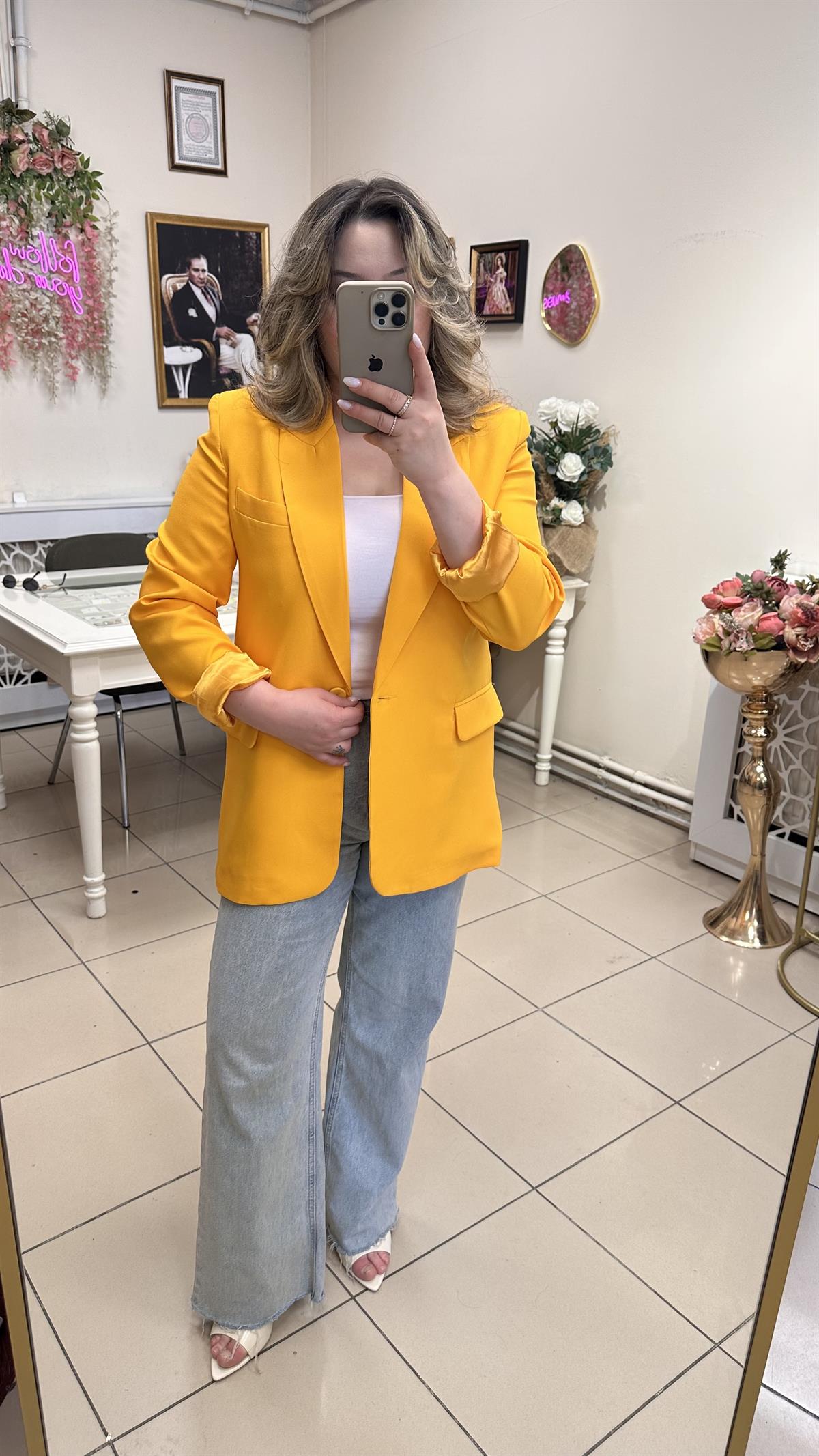 QUZU MARKA BLAZER CEKET SARI