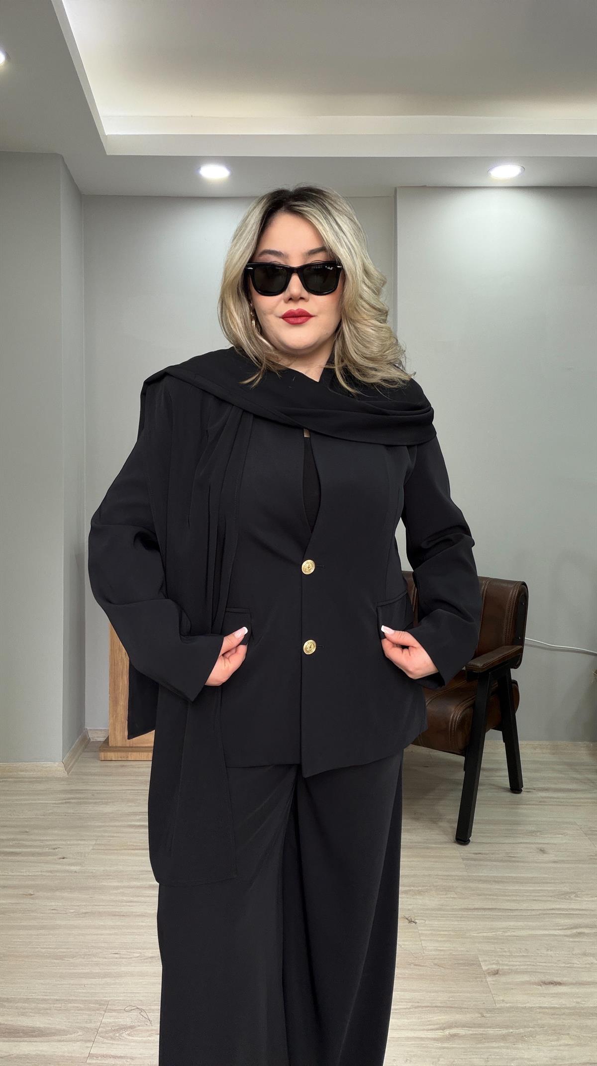 ŞAL DETAYLI GOLD DÜĞMELİ  BLAZER