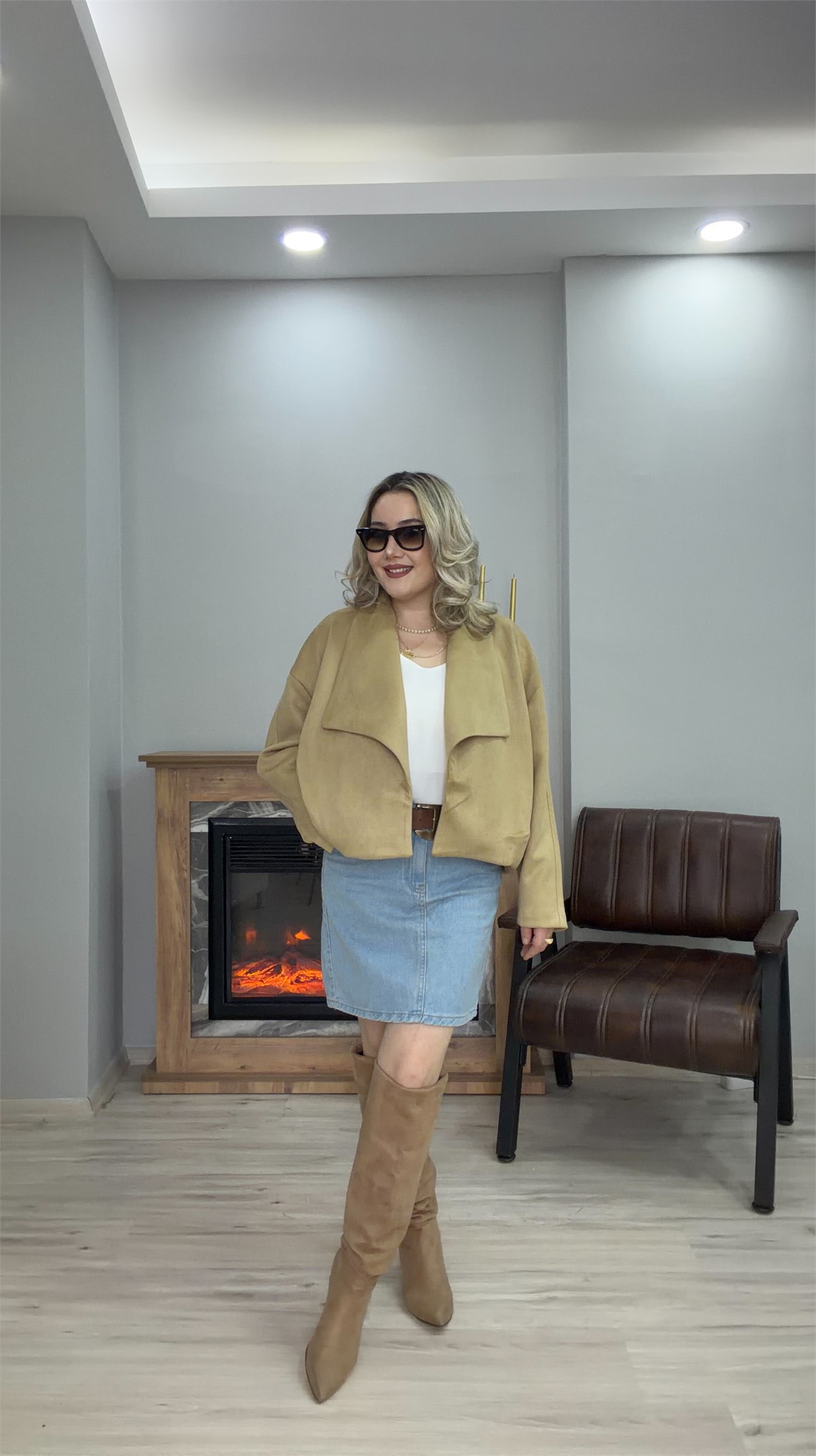ŞAL YAKA SÜET CEKET TABA