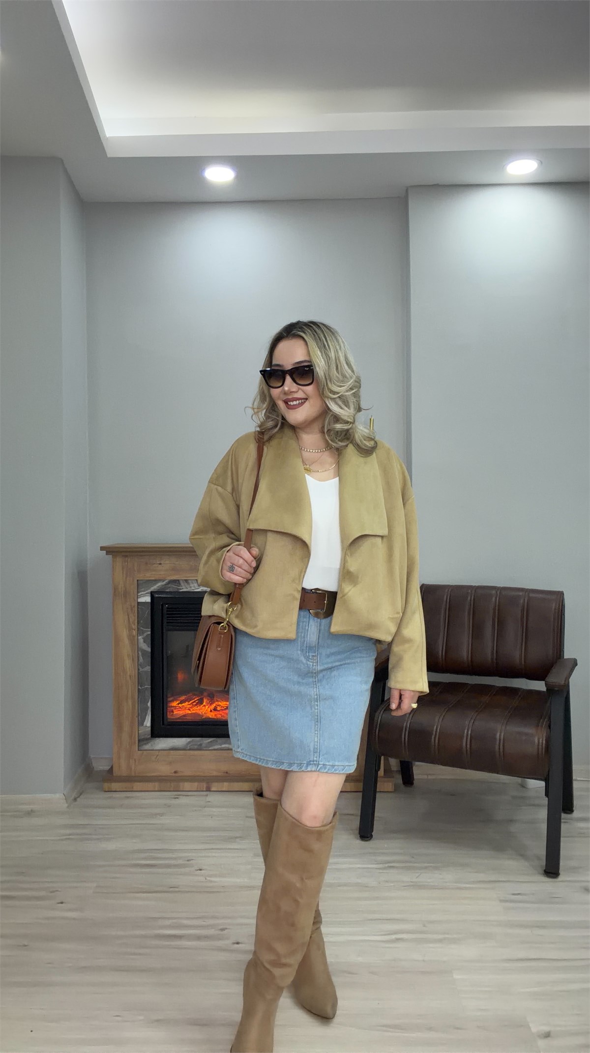 ŞAL YAKA SÜET CEKET TABA
