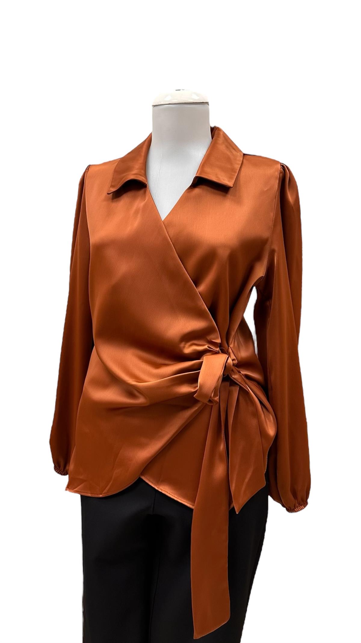 SATEN YANDAN BAĞLAMALI BLUZ KİREMİT
