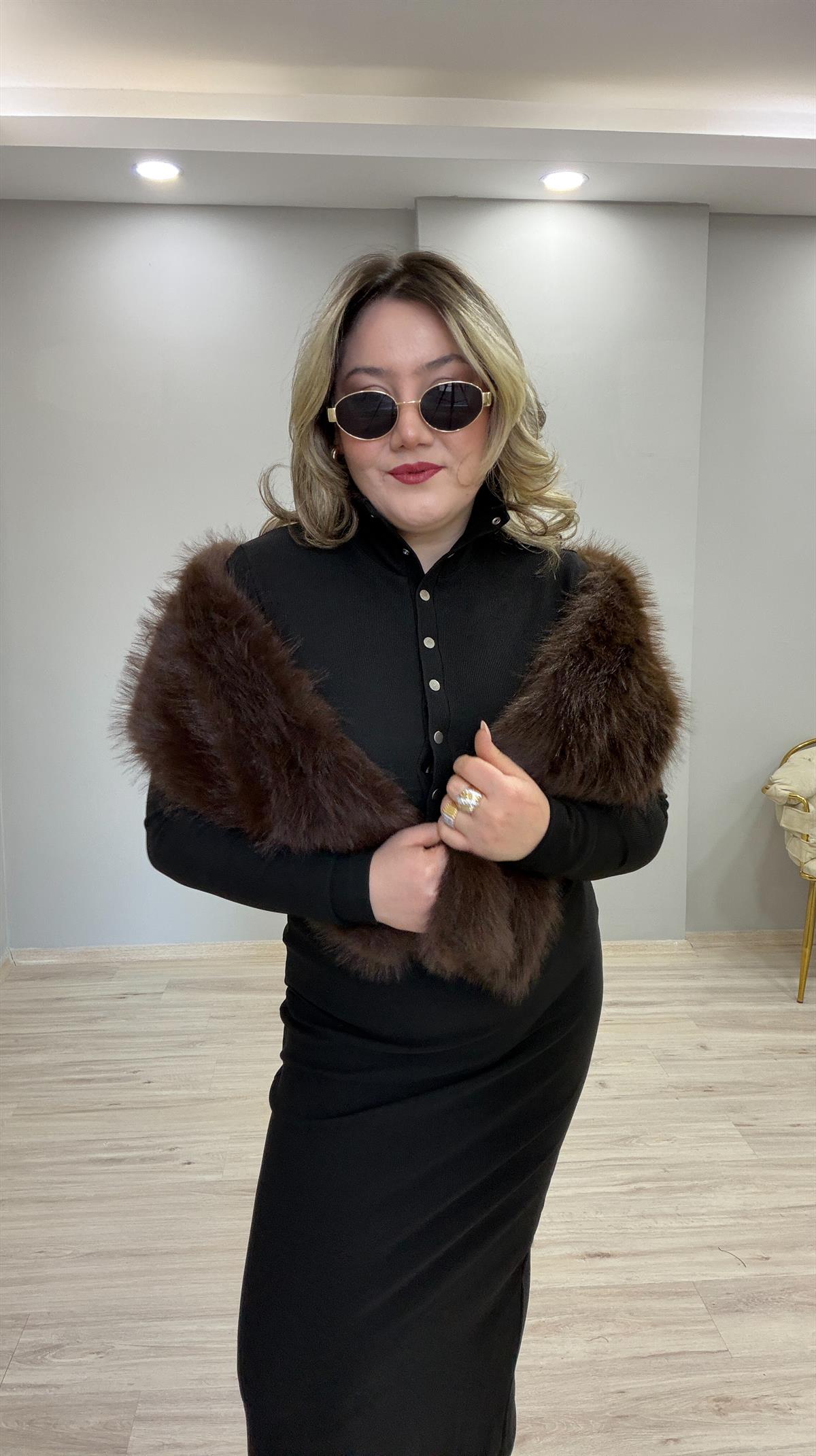SUNİ KÜRK OTRİŞ ATKI KAHVE