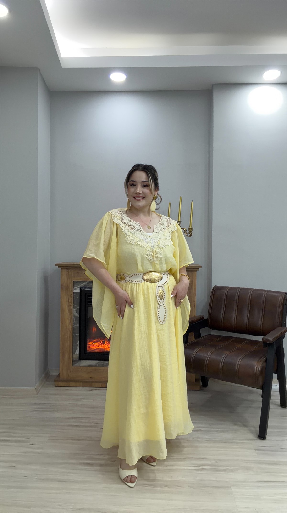 TENSEL MİDİ BOY ETEK SARI