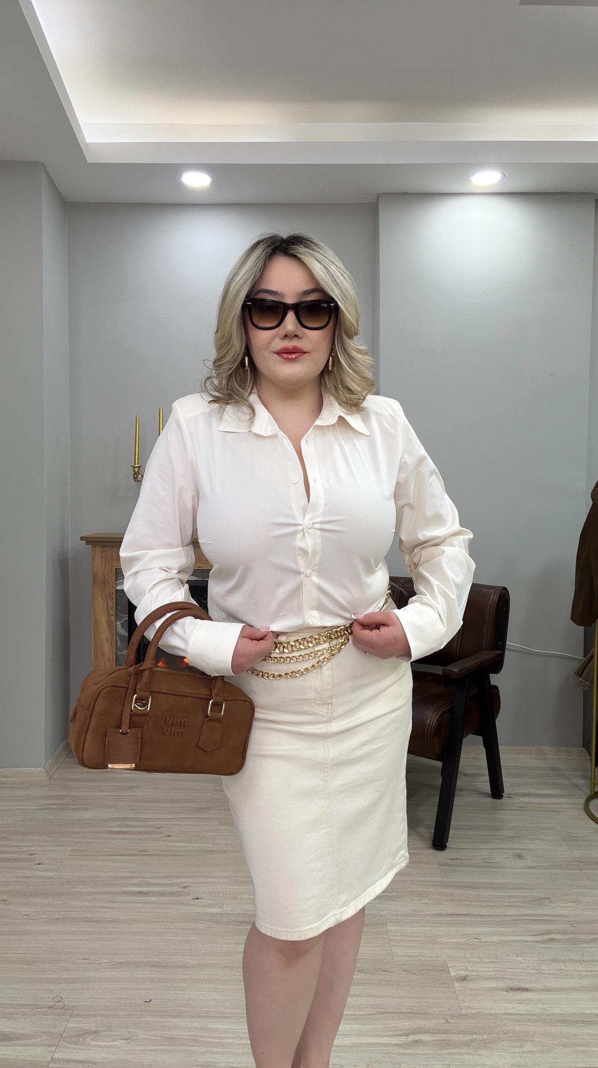 VATKALI POPLİN KLASİK GÖMLEK  EKRU 