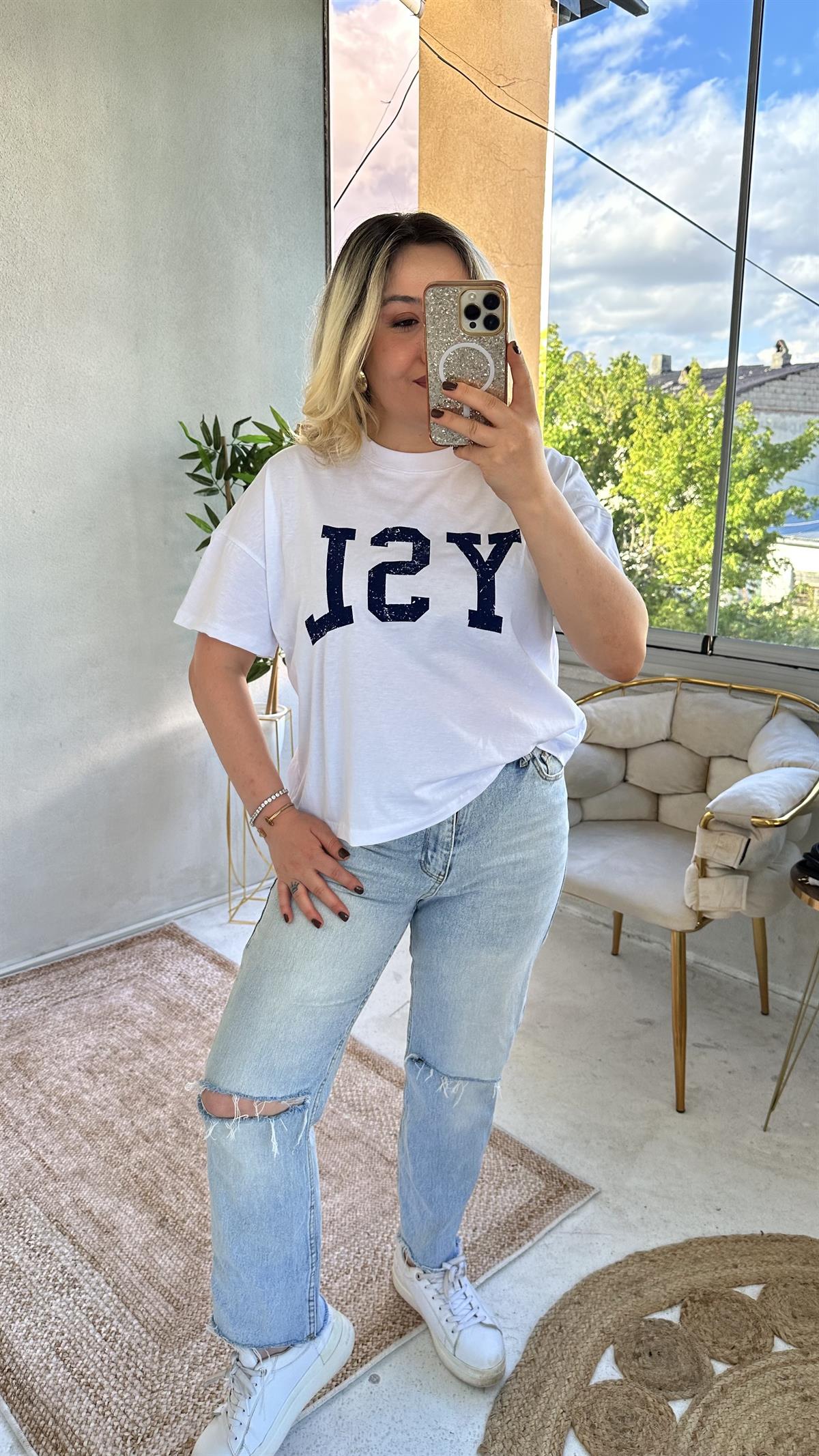 YSL Baskılı Beyaz Tişört