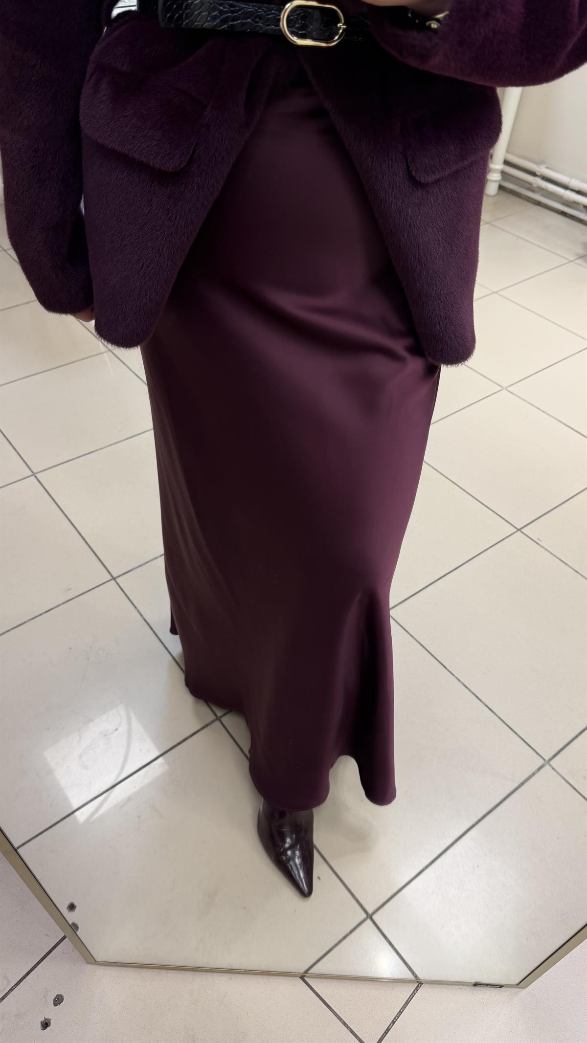 YÜKSEK BEL LASTİKLİ PAMUK SATEN ETEK MÜRDÜM MOR