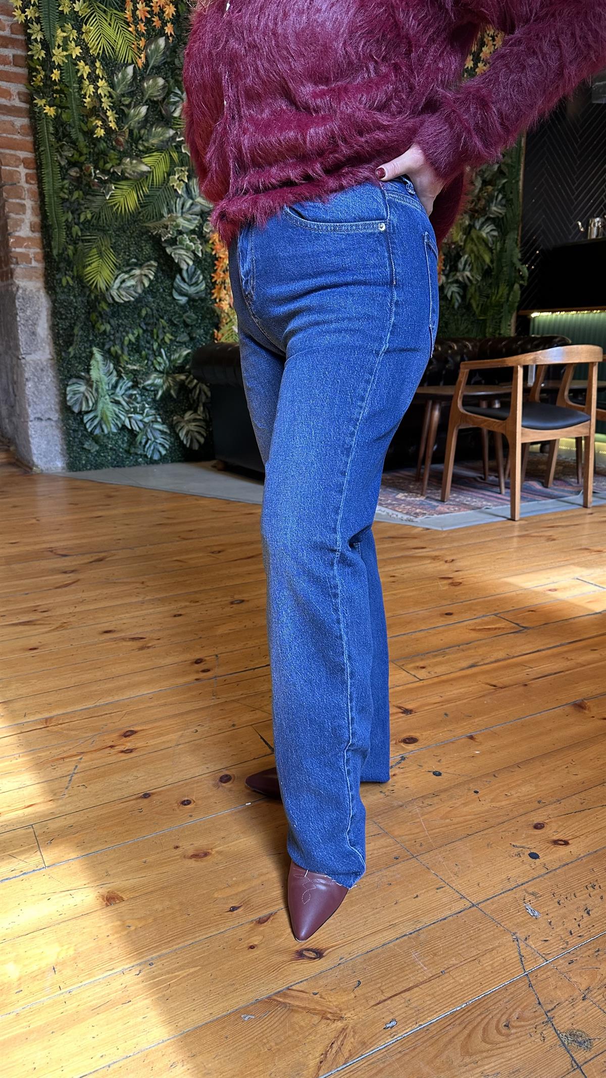 YÜKSEK BEL WİDE LEG JEAN LACİVERT