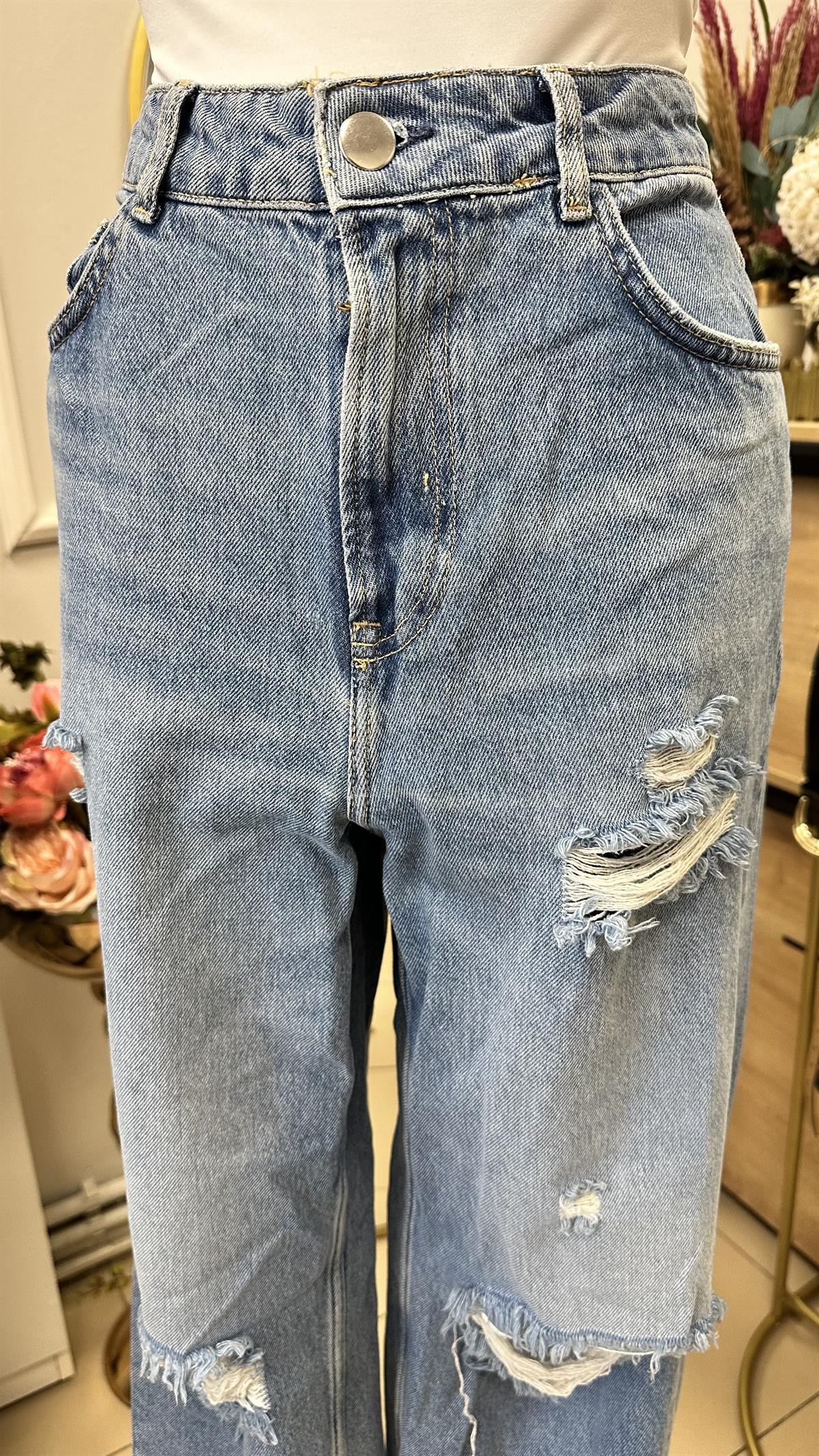 YÜKSEK BEL YIRTIK WIDE LEG JEAN