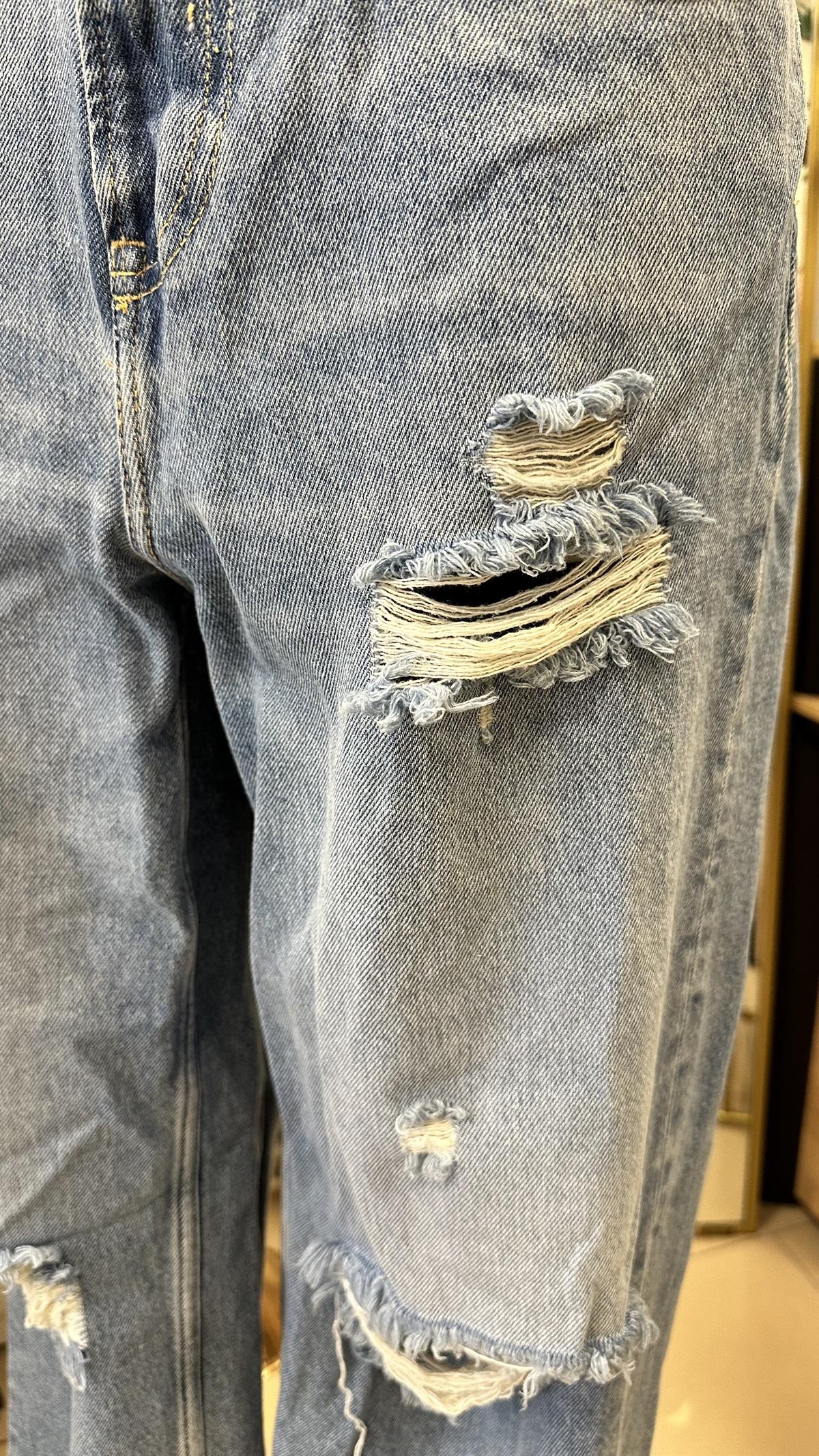 YÜKSEK BEL YIRTIK WIDE LEG JEAN
