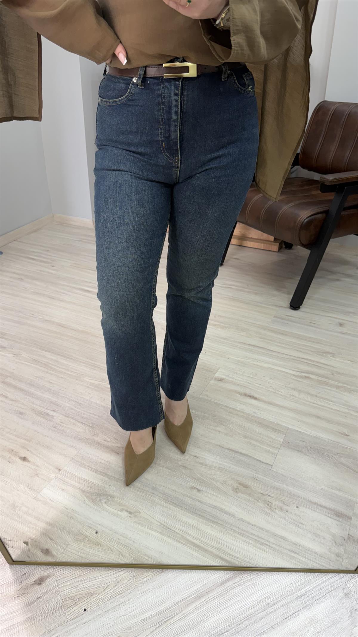 YÜKSEL BEL LİKRALI FLARE PASLI JEAN