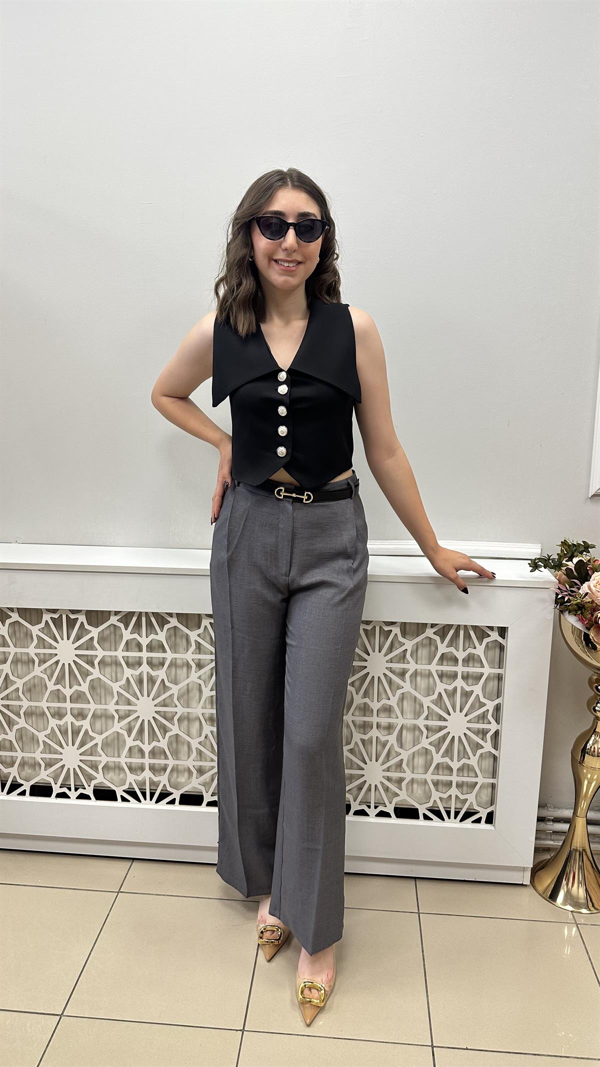 ZR PİLELİ ŞIK PANTOLON ANTRASİT