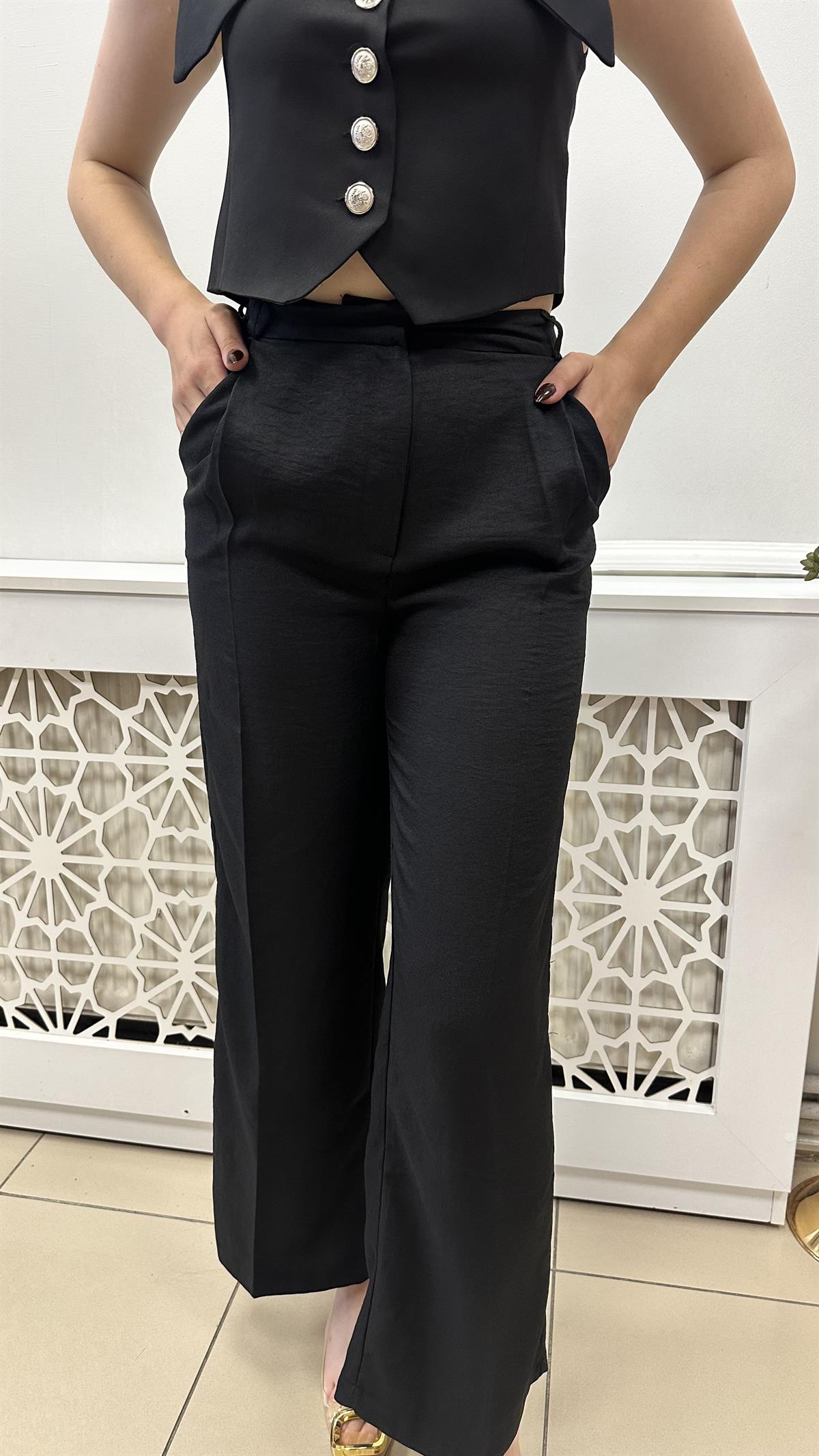 ZR PİLELİ ŞIK PANTOLON SİYAH