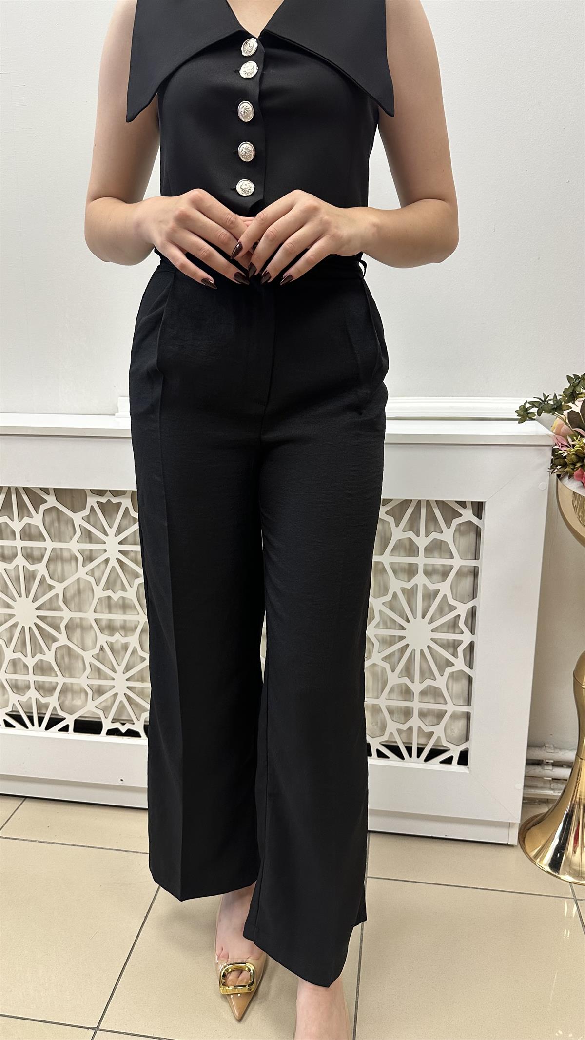 ZR PİLELİ ŞIK PANTOLON SİYAH