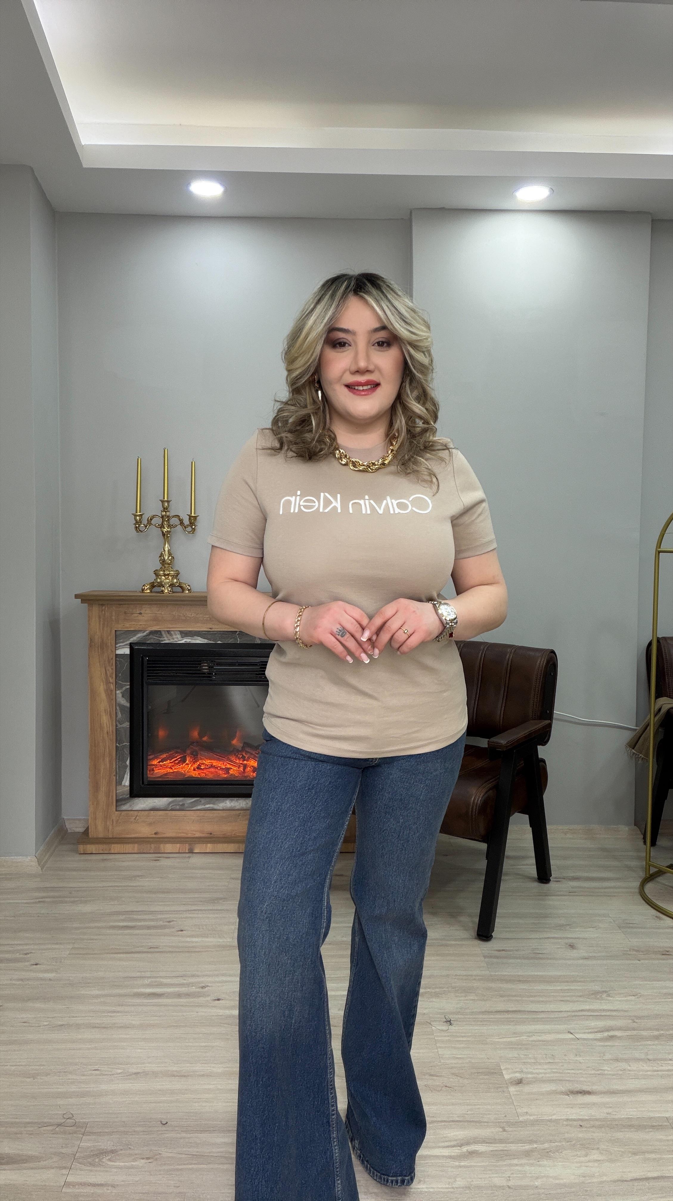  CK BASKILI BASİC T-SHIRT TAŞ