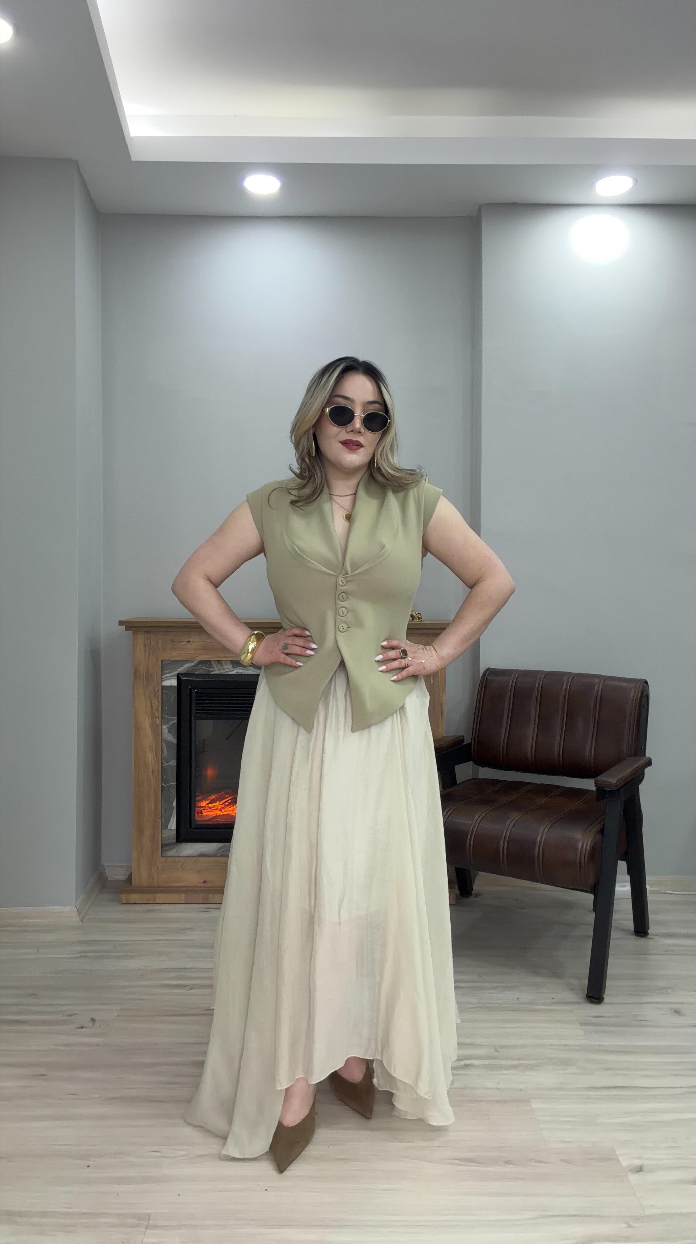 BELİ LASTİKLİ ASİMETRİK TENSEL ETEK TAŞ