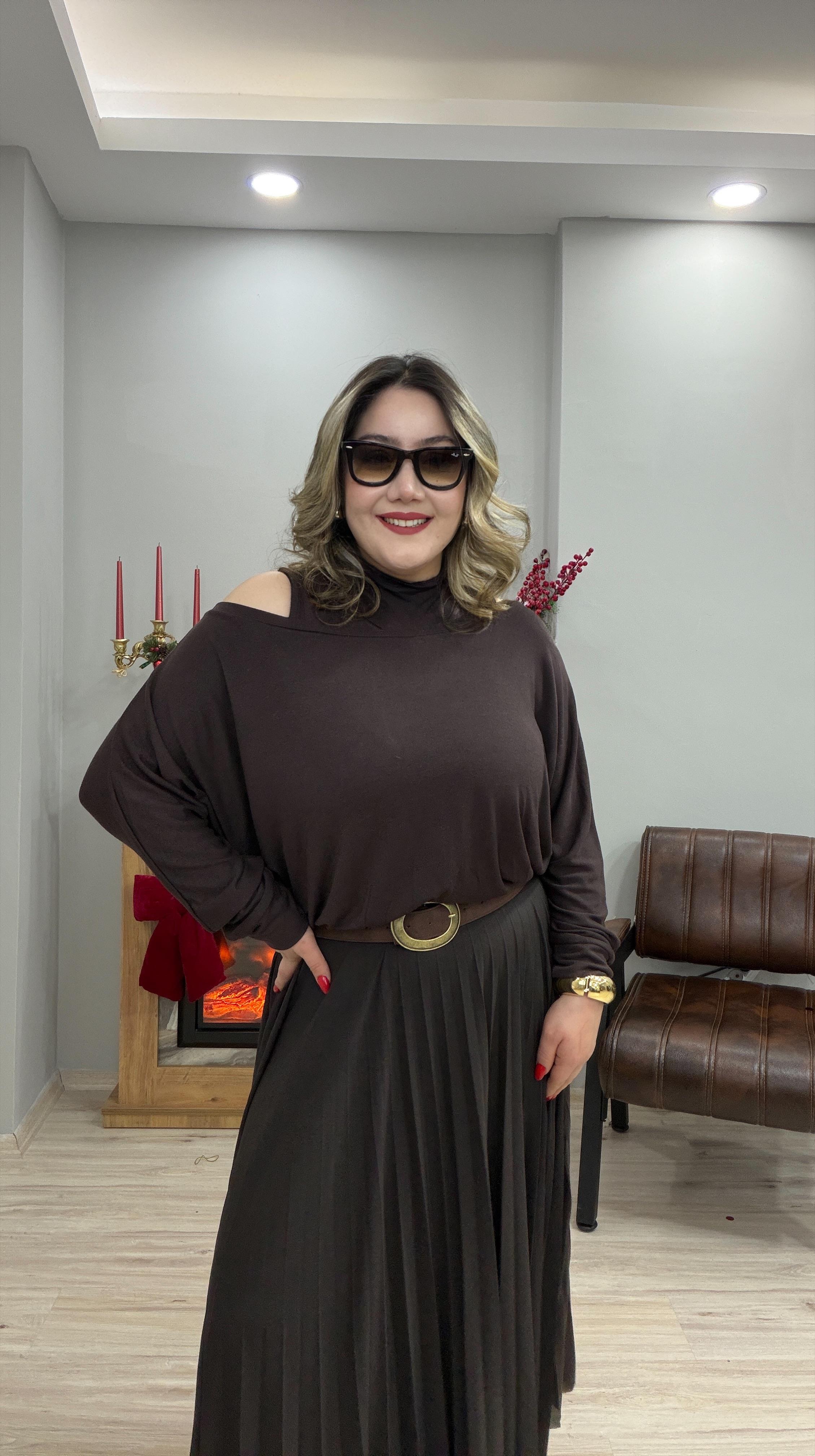 BLUZ ELBİSE TAKIM KAHVE