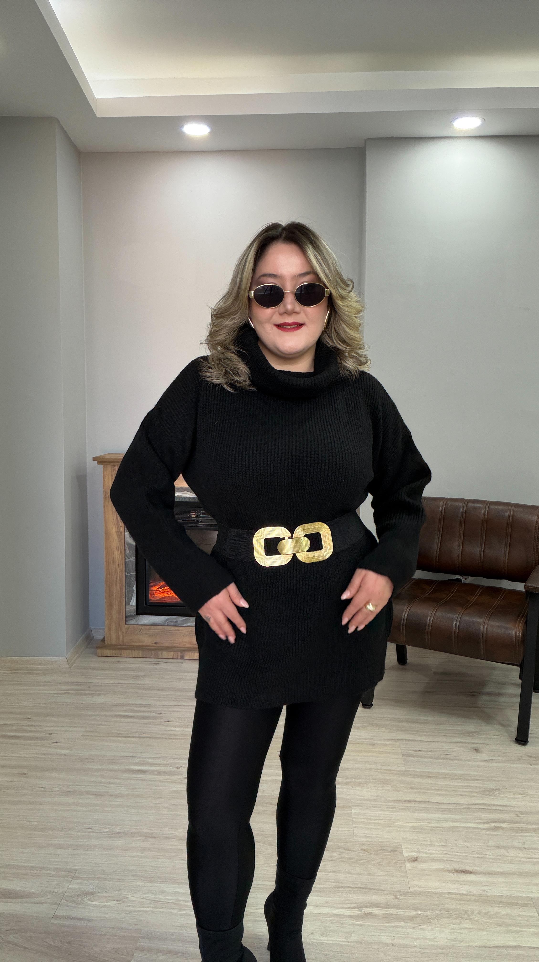 DEGAJE YAKA TUNİK KAZAK SİYAH