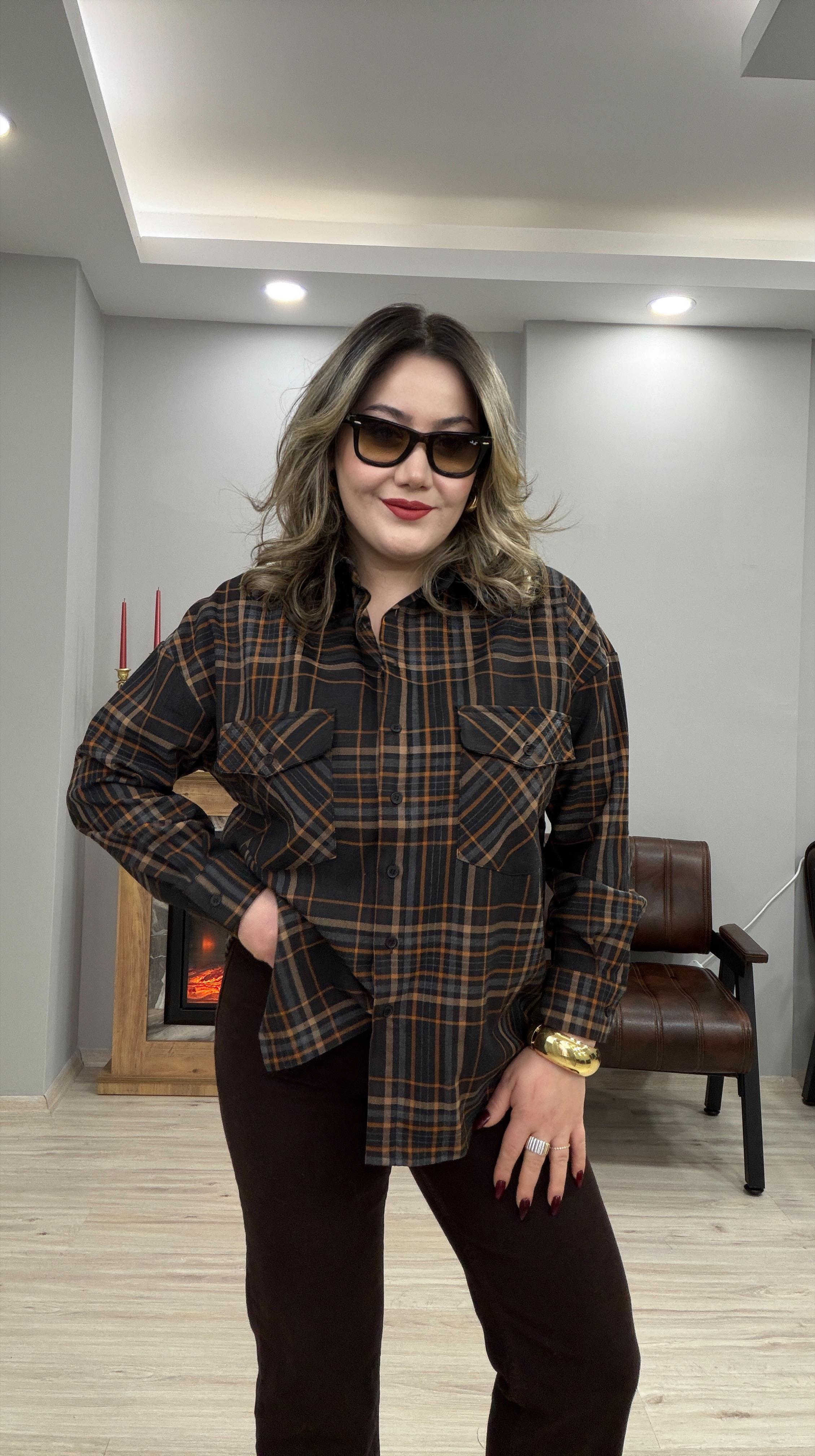 EKOSE DESEN CEPLİ KAŞE GÖMLEK KAHVE
