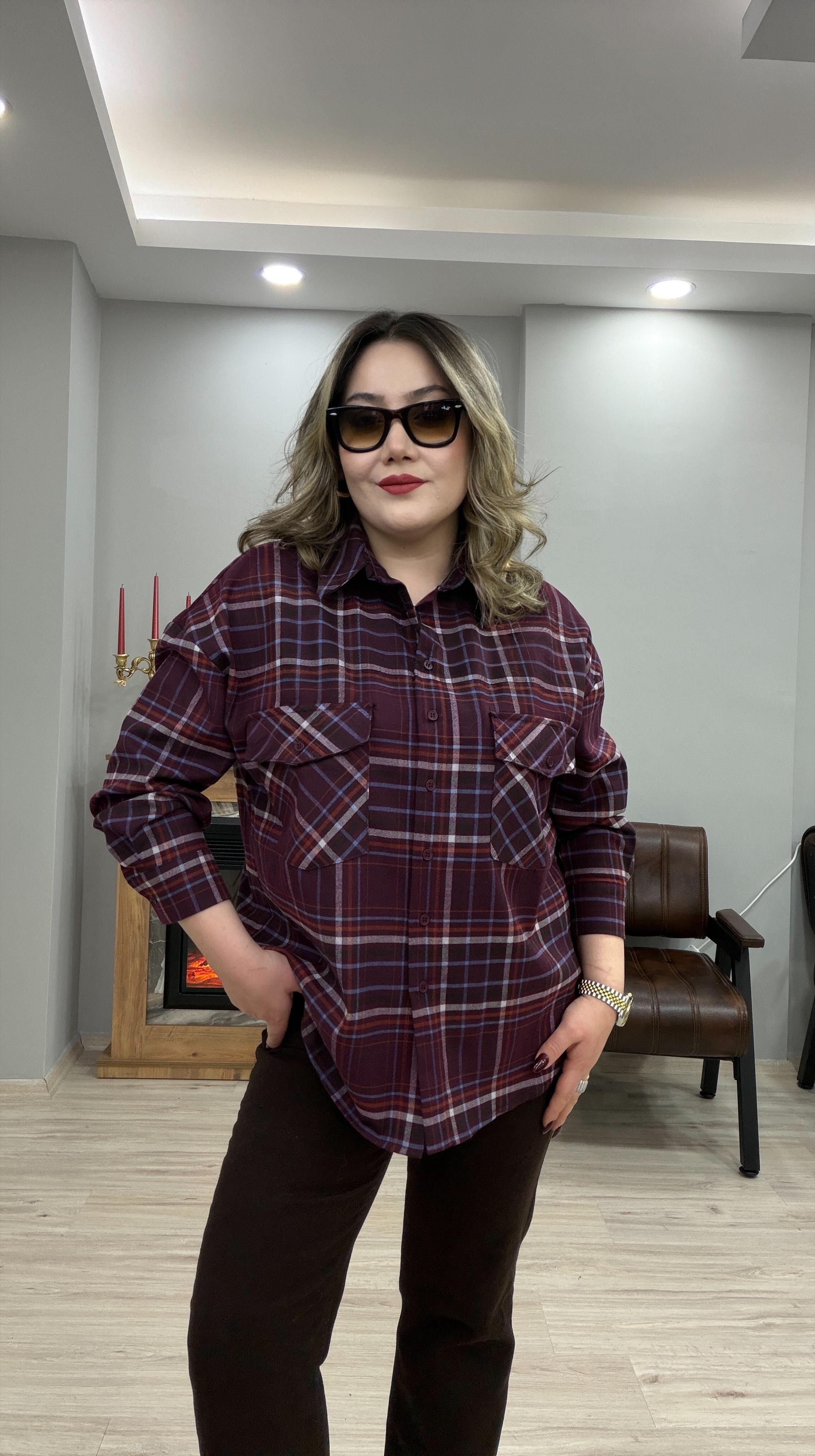 EKOSE DESEN CEPLİ KAŞE GÖMLEK  MÜRDÜM