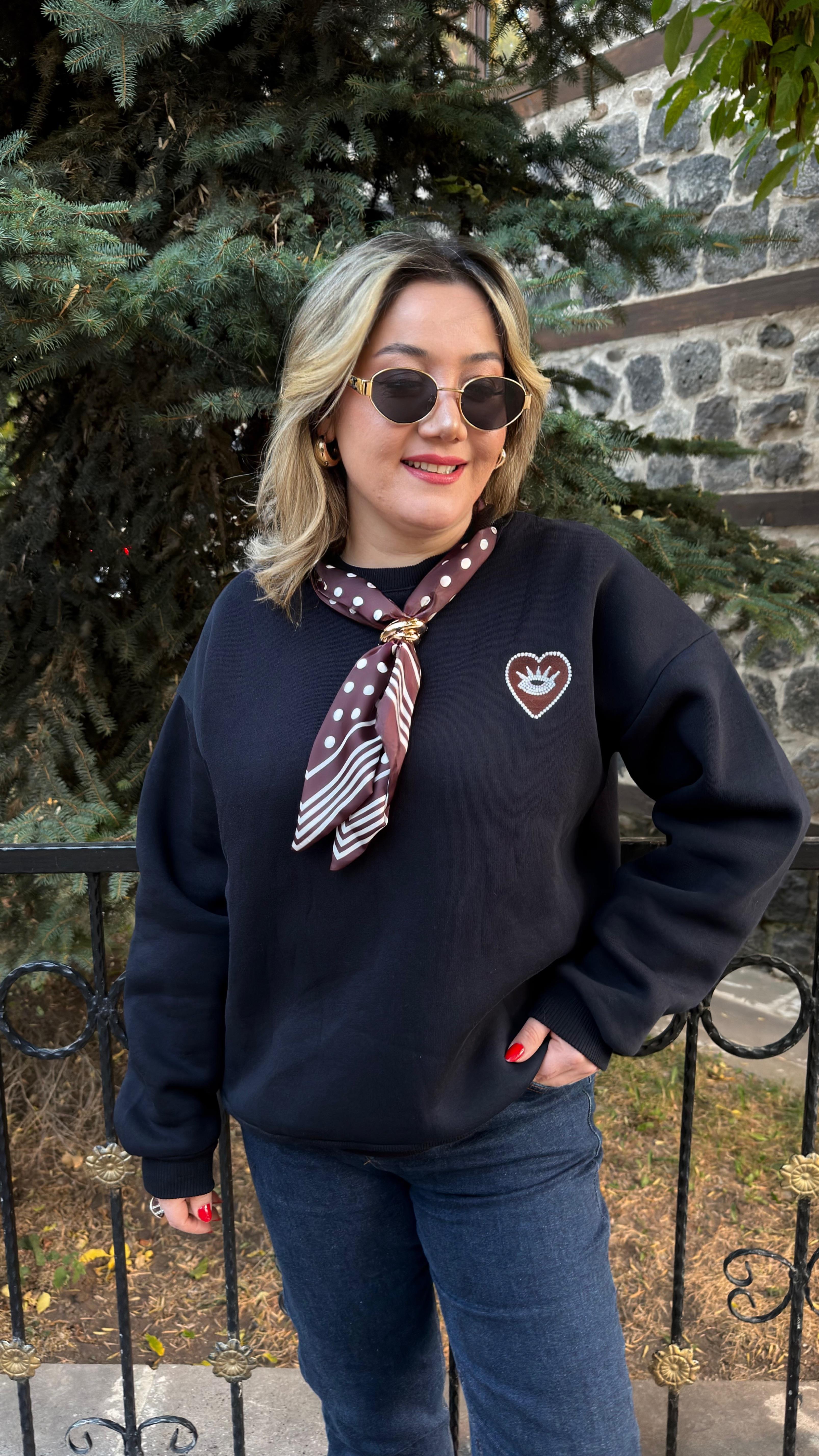 FULARLI SWEATSHİRT LACİVERT