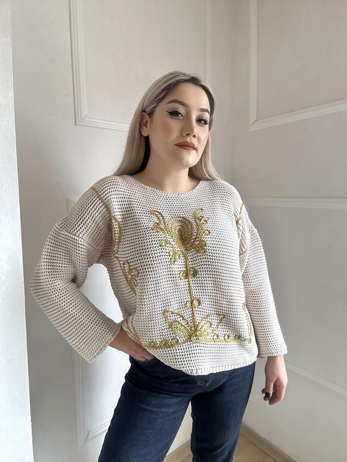 Gold Sırmalı Triko Bluz 