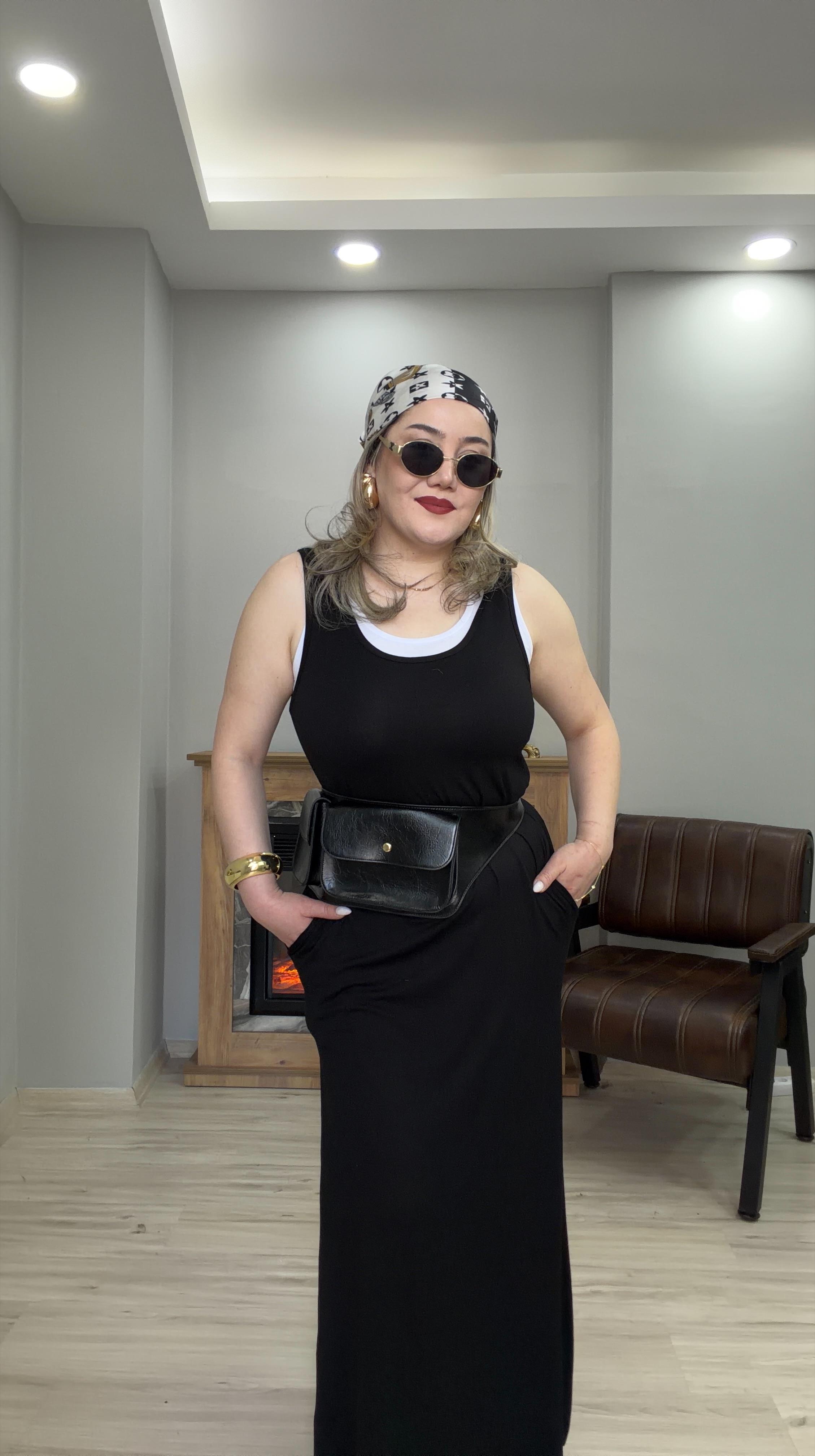 İÇ BODYLİ İKİLİ ELBİSE SİYAH