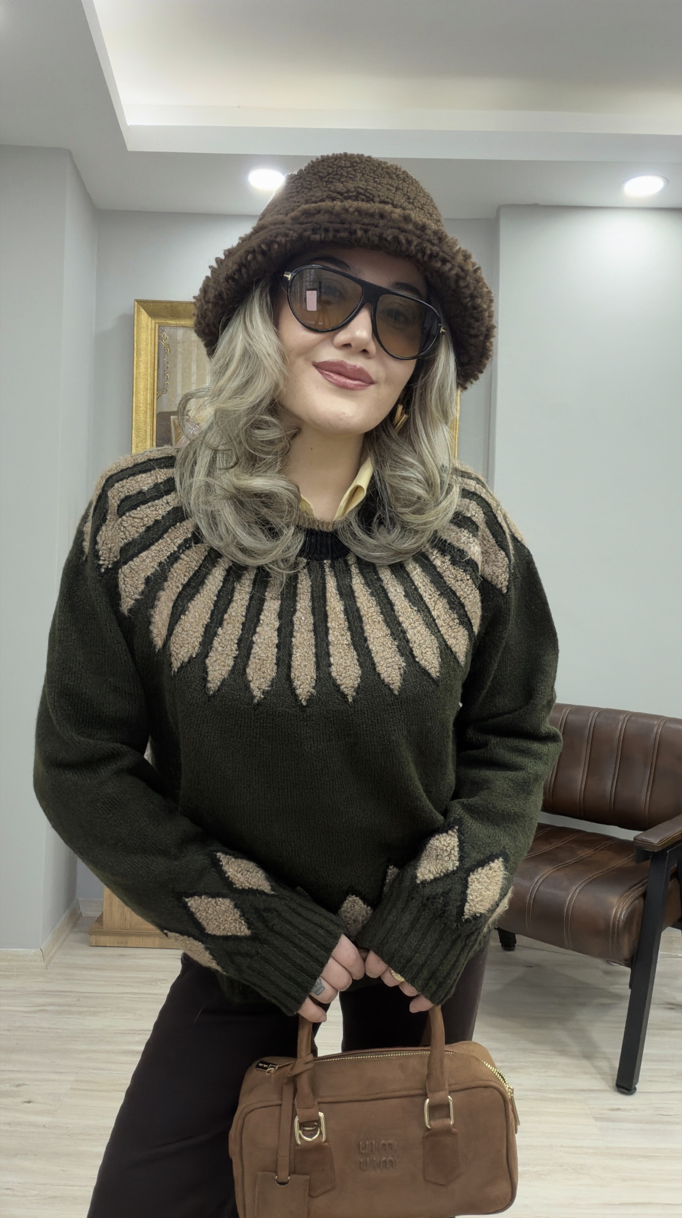 JAKAR DESENLİ BİSİKLET YAKA KAZAK HAKİ