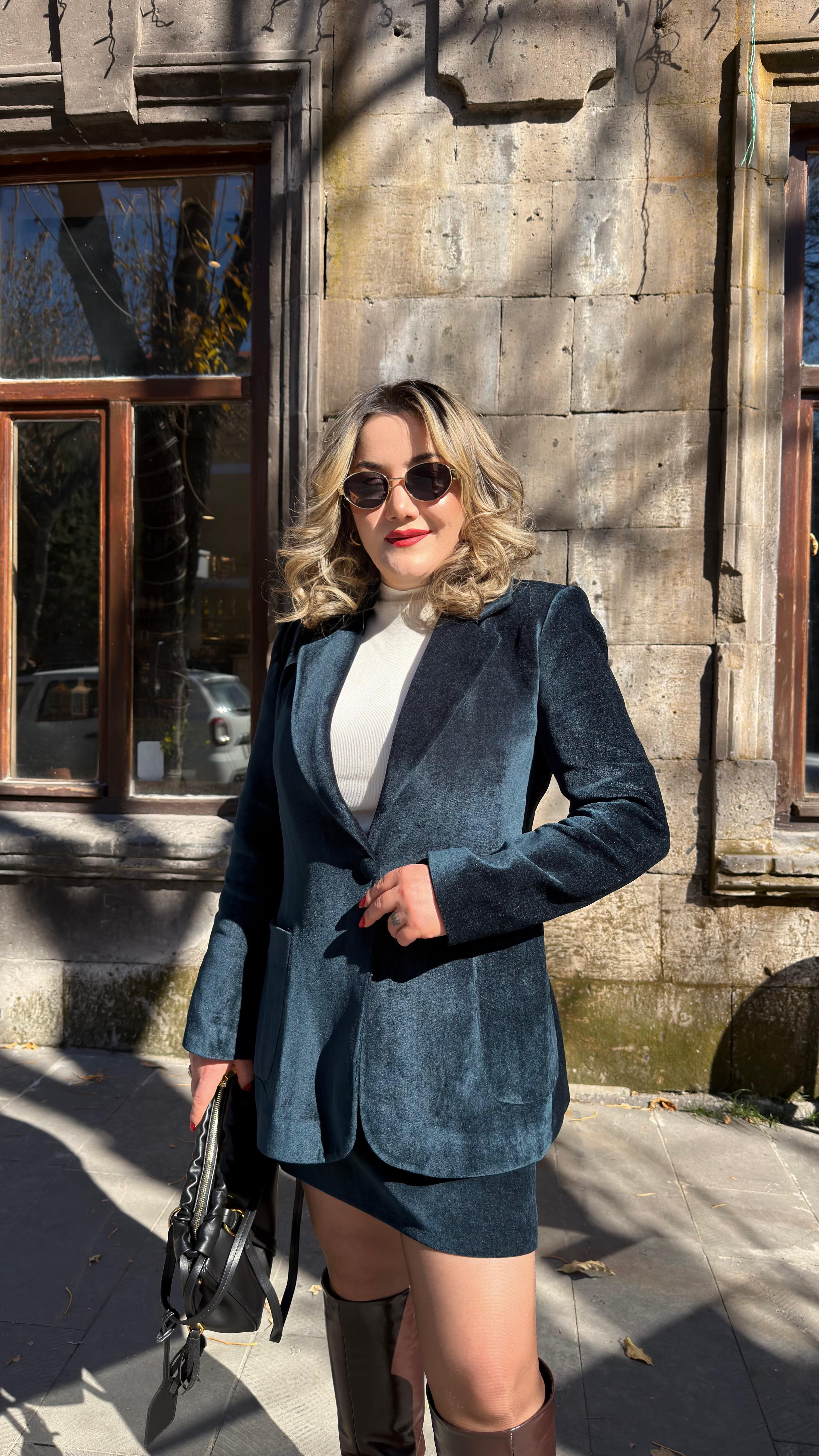 KADİFE BLAZER CEKET PETROL YEŞİL 