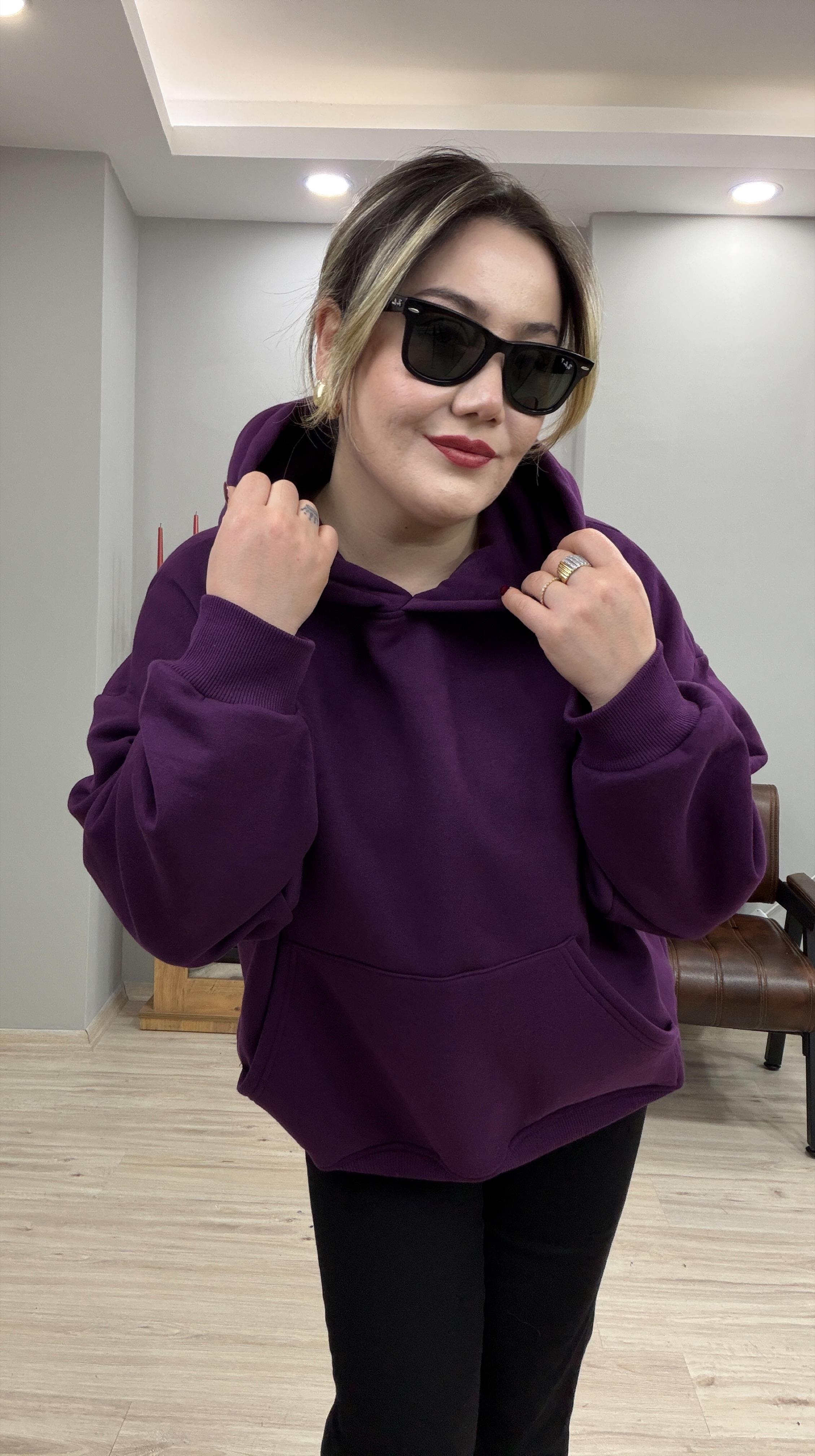 KAPÜŞONLI İÇİ ŞARDONLU SWEATSHİRT MÜRDÜM