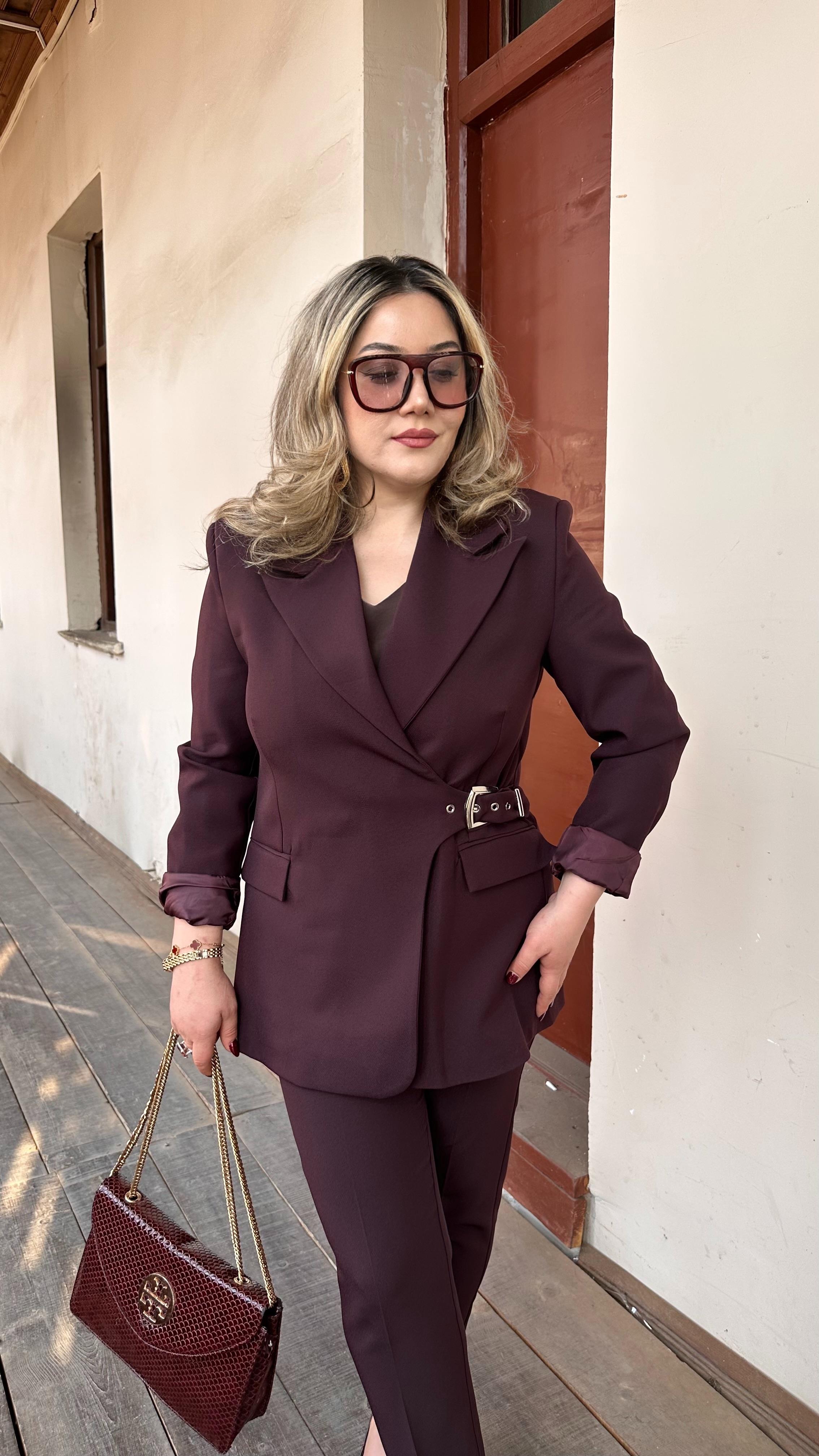 KEMERLİ KRUVAZE BLAZER CEKET MÜRDÜM