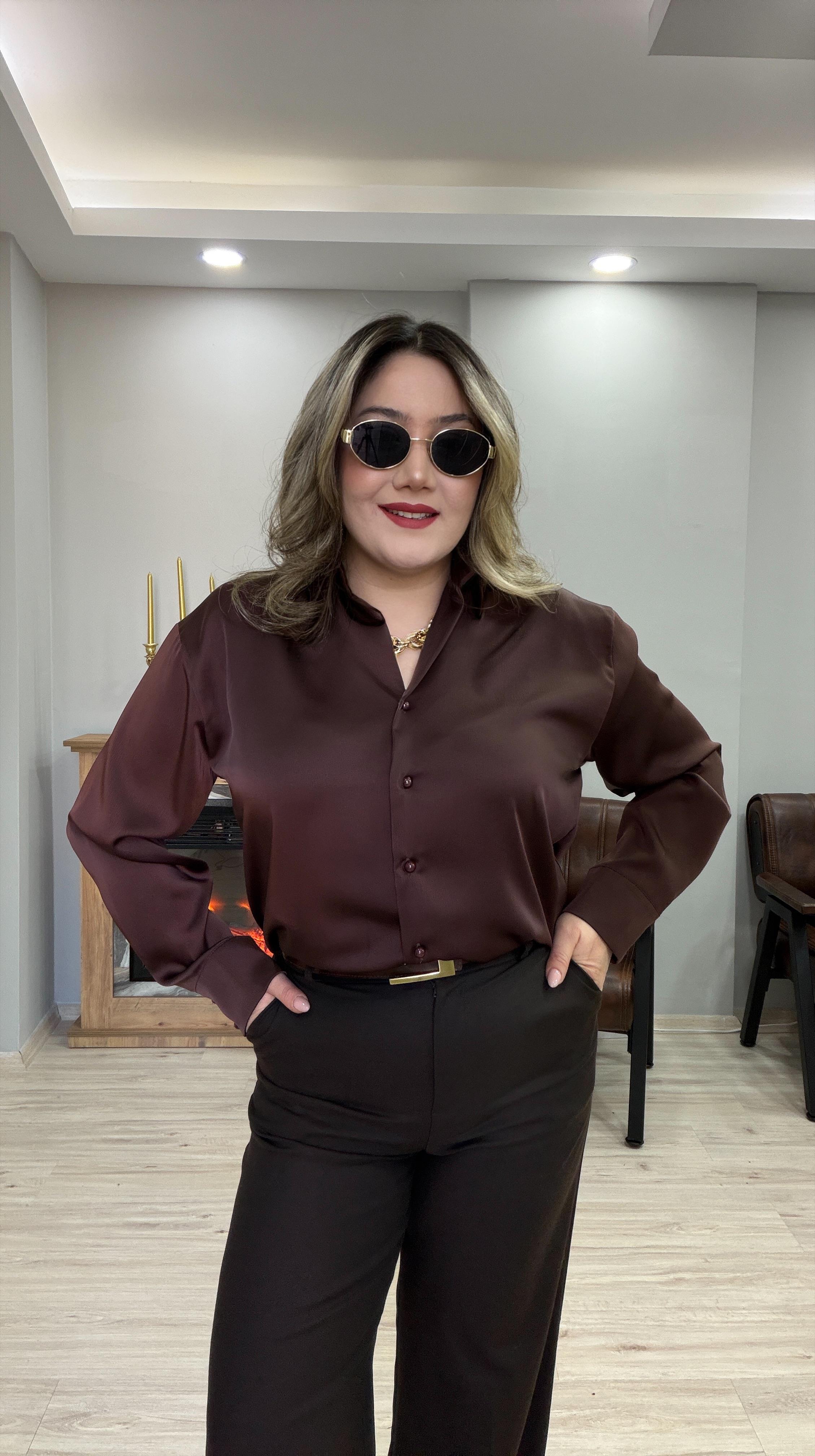 KLASİK SATEN GÖMLEK KAHVE