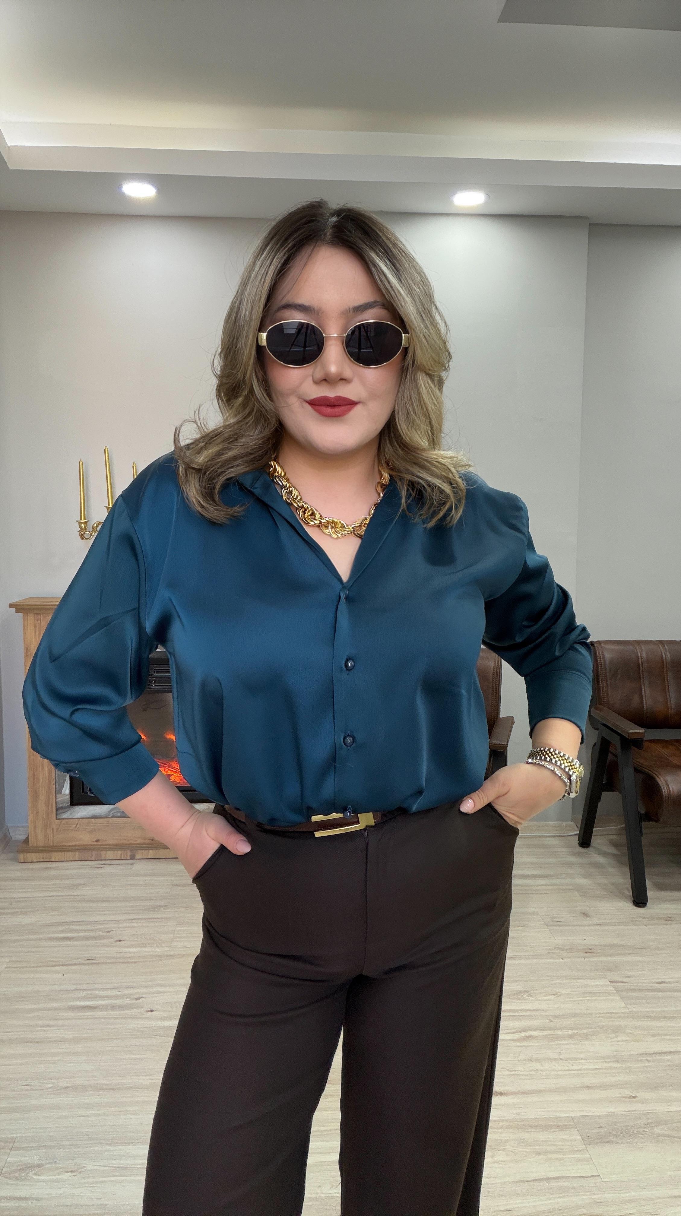 KLASİK SATEN GÖMLEK PETROL