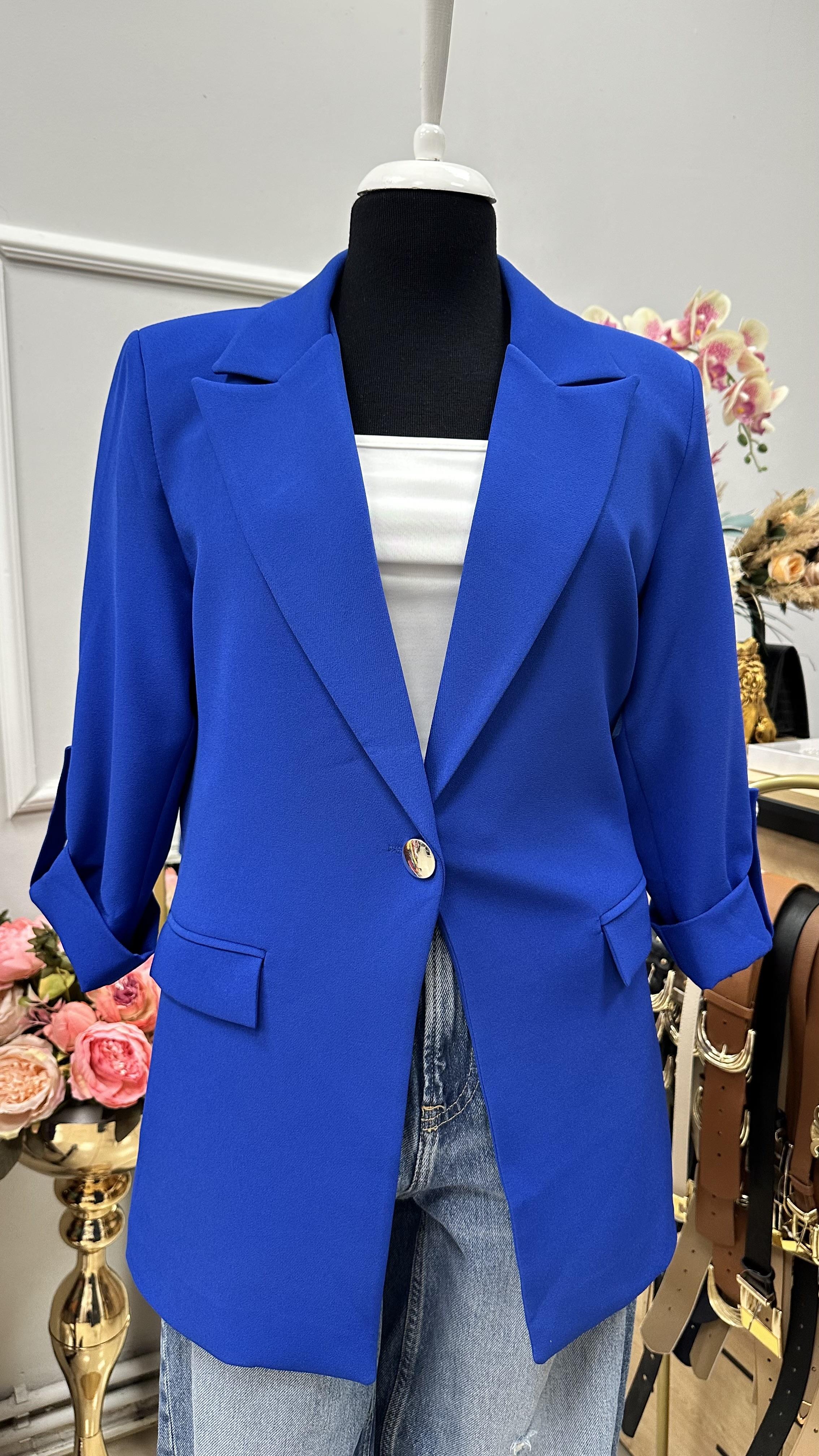 KOL DÜĞME DETAYLI BLAZER CEKET SAKS