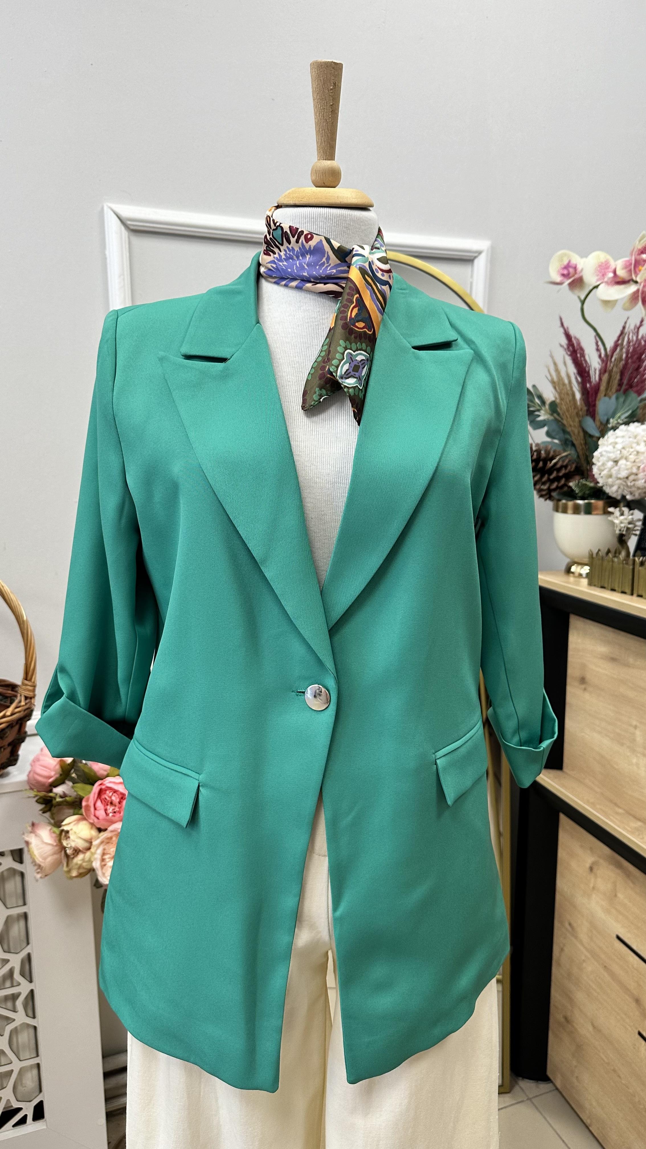KOL DÜĞME DETAYLI BLAZER CEKET  TURKUAZ