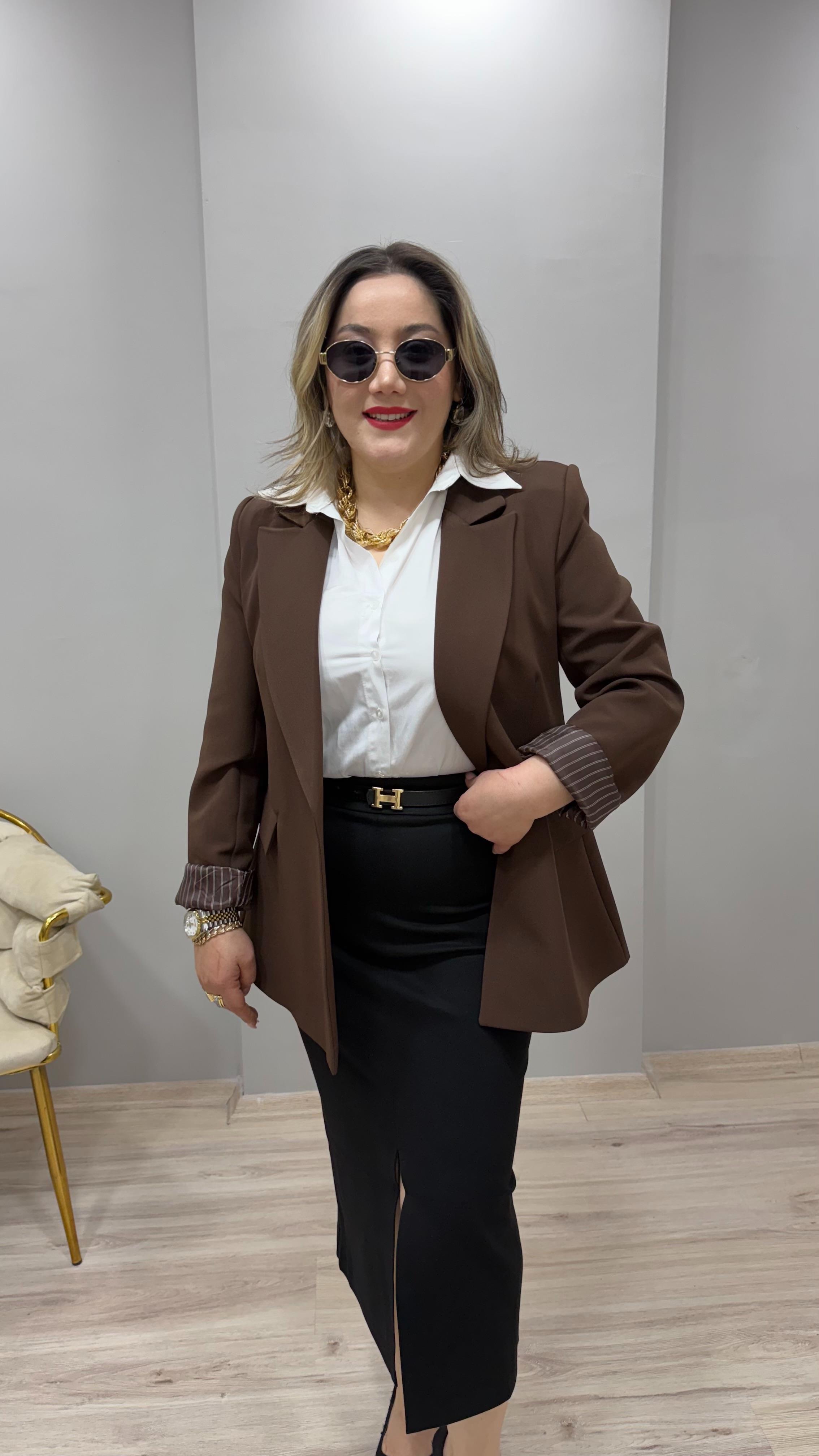 KOL KATLAMALI BLAZER CEKET KAHVE 