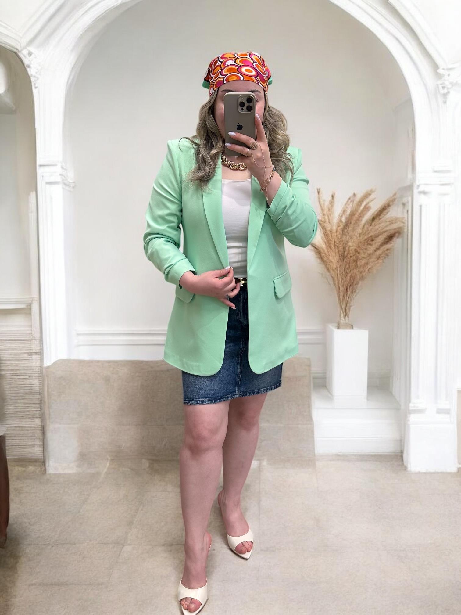 KOLLARI BÜZGÜLÜ BLAZER CEKET MİNT