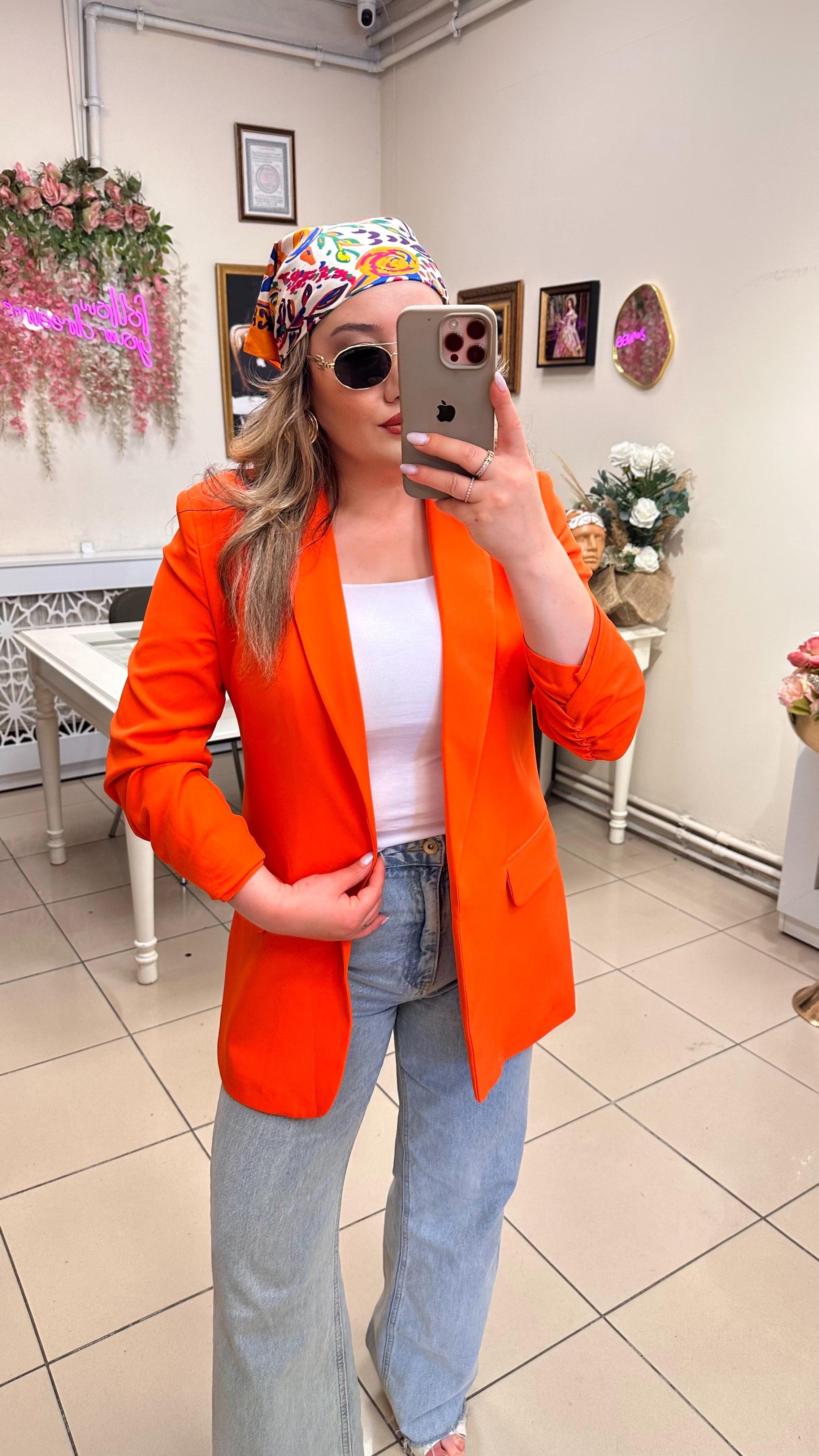 KOLLARI BÜZGÜLÜ BLAZER CEKET ORANGE