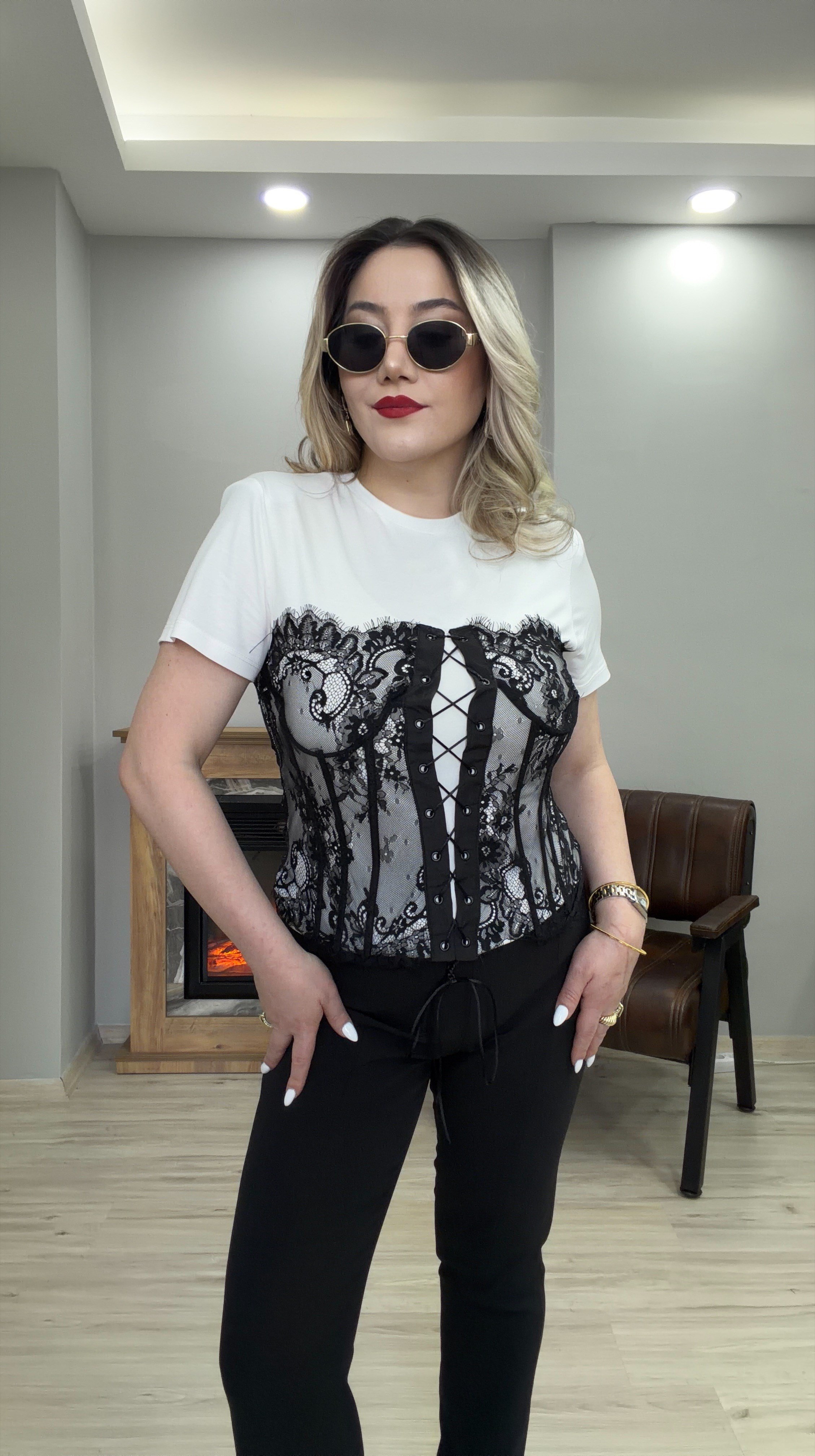 KORSAJ BÜSTİYER T-SHIRT EKRU 
