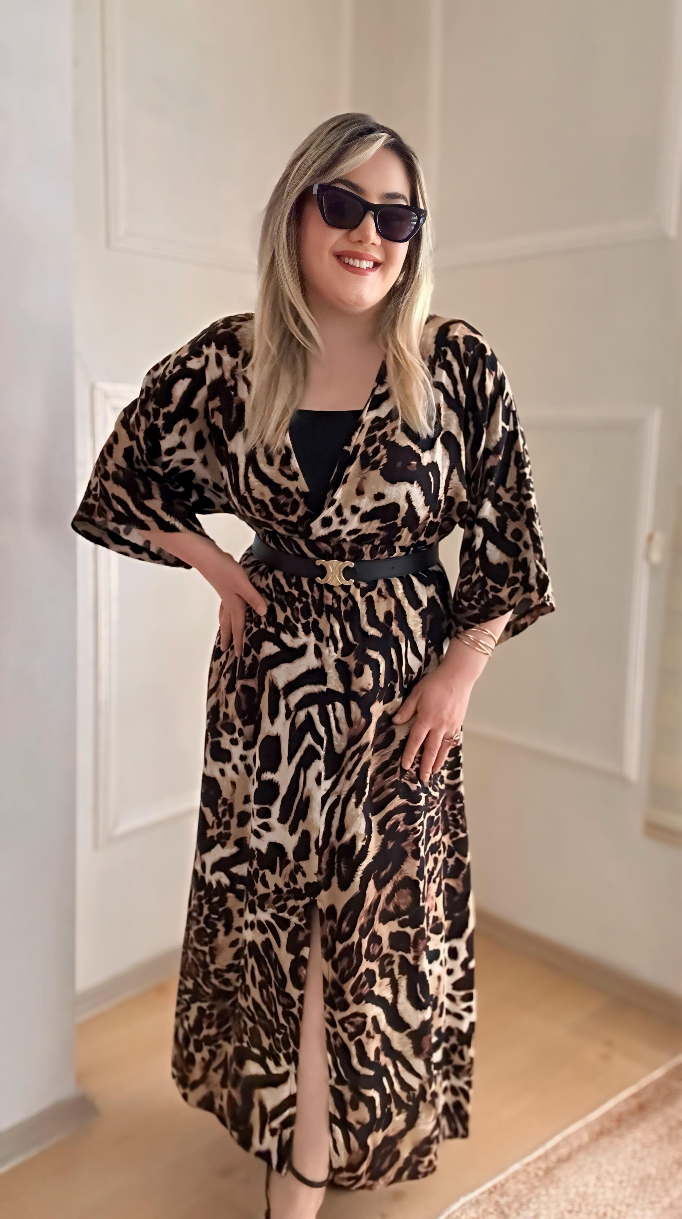 LEOPAR VİSKON ELBİSE