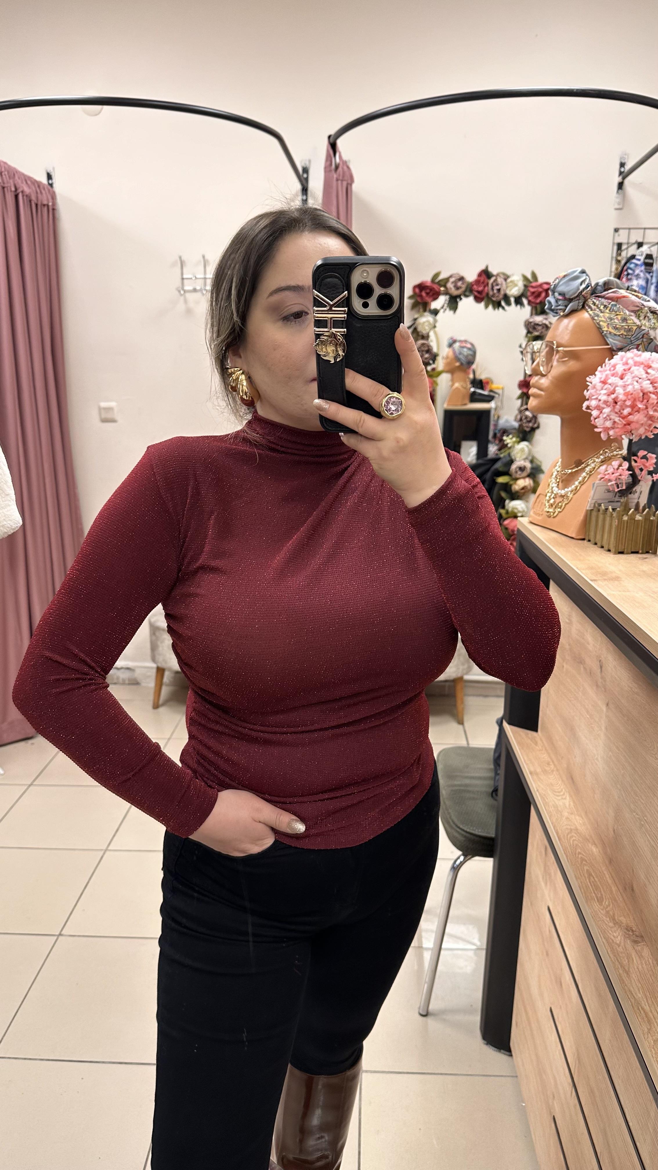 SİMLİ DRAPE DETAYLI BLUZ BORDO
