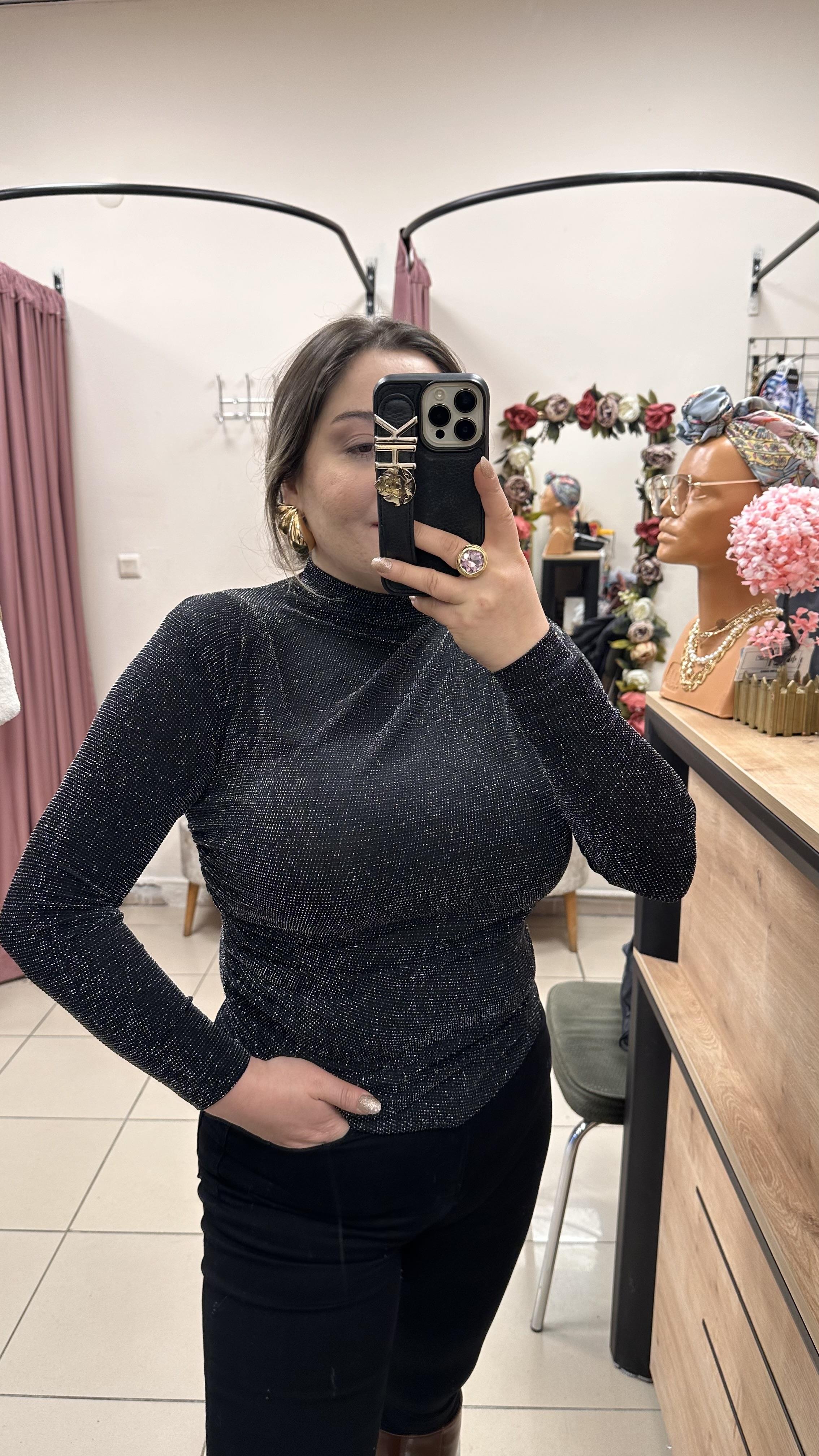 SİMLİ DRAPE DETAYLI BLUZ METALİK