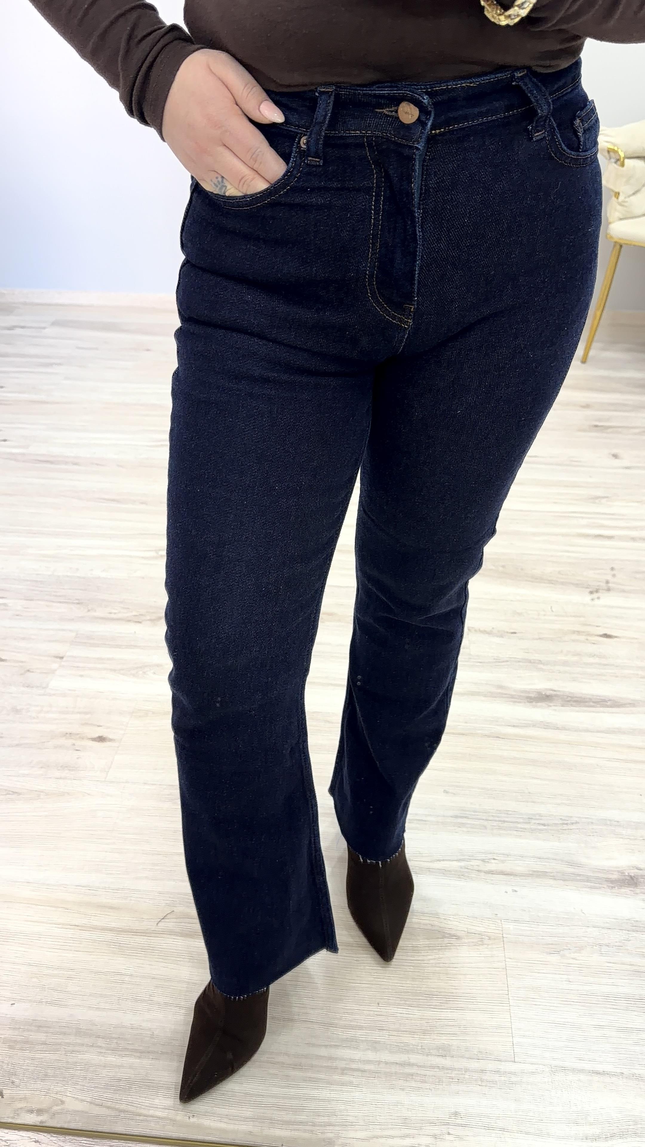 YÜKSEK BEL LİKRALI FLARE MODEL JEAN LACİVERT
