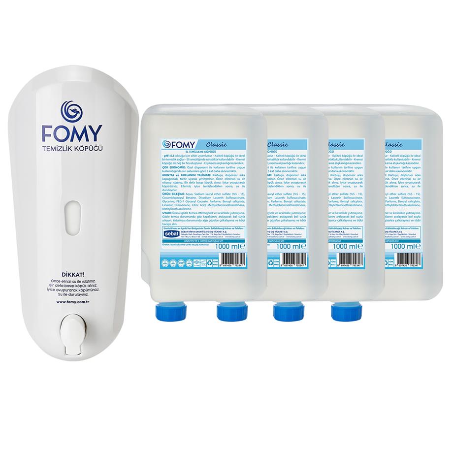 FOMY Classic Köpük Sabun 4'lü ve 1 Adet Dispenser 1000 ml