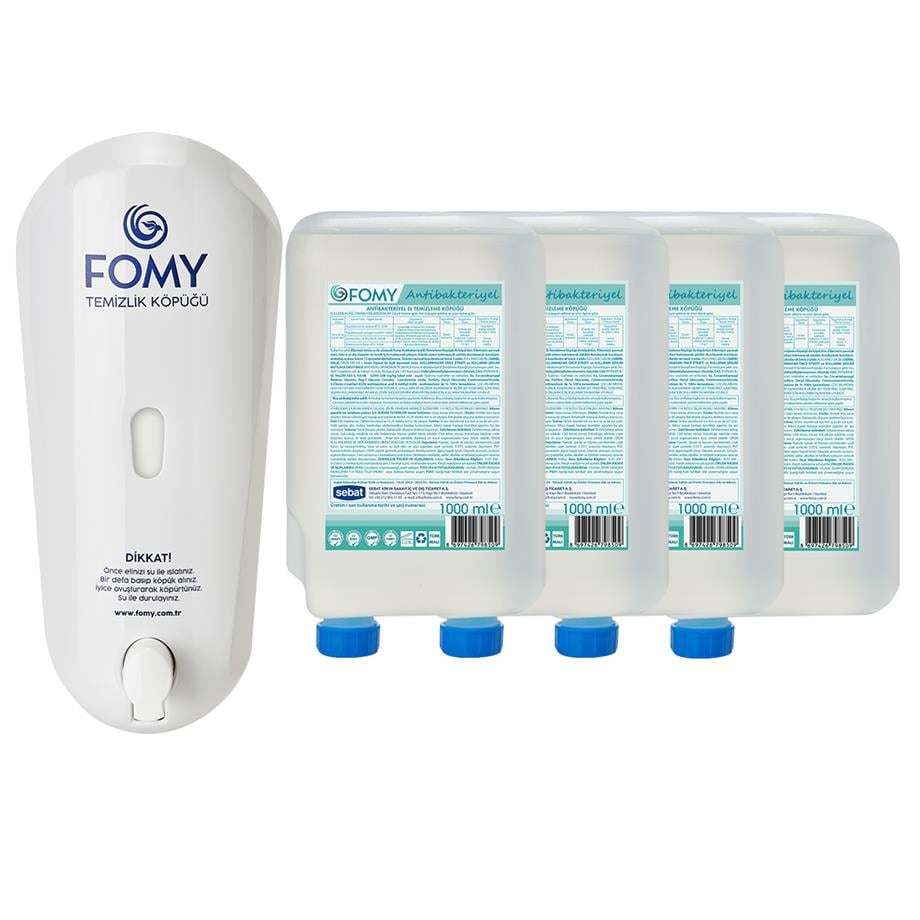 FOMY Antibakteriyel Köpük Sabun 4'lü ve 1 Adet Dispenser 1000 ml