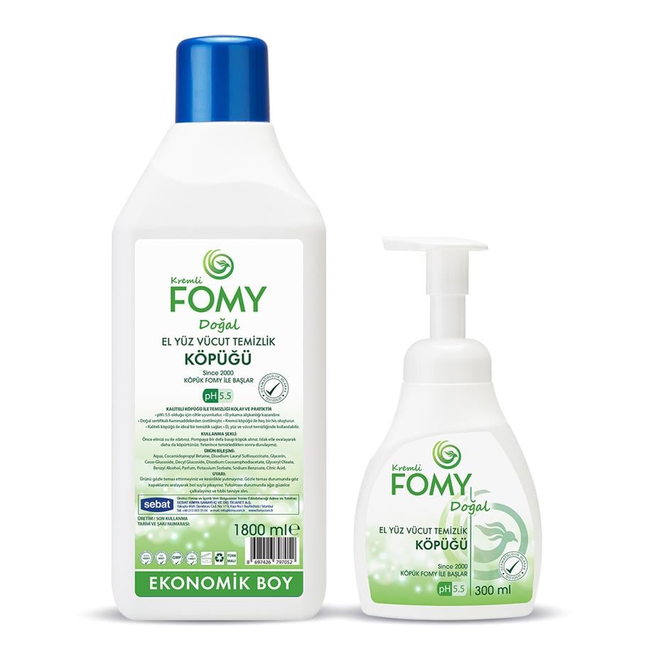 FOMY Doğal Köpük Sabun El Yüz Vücut Seti 1800+300 ml